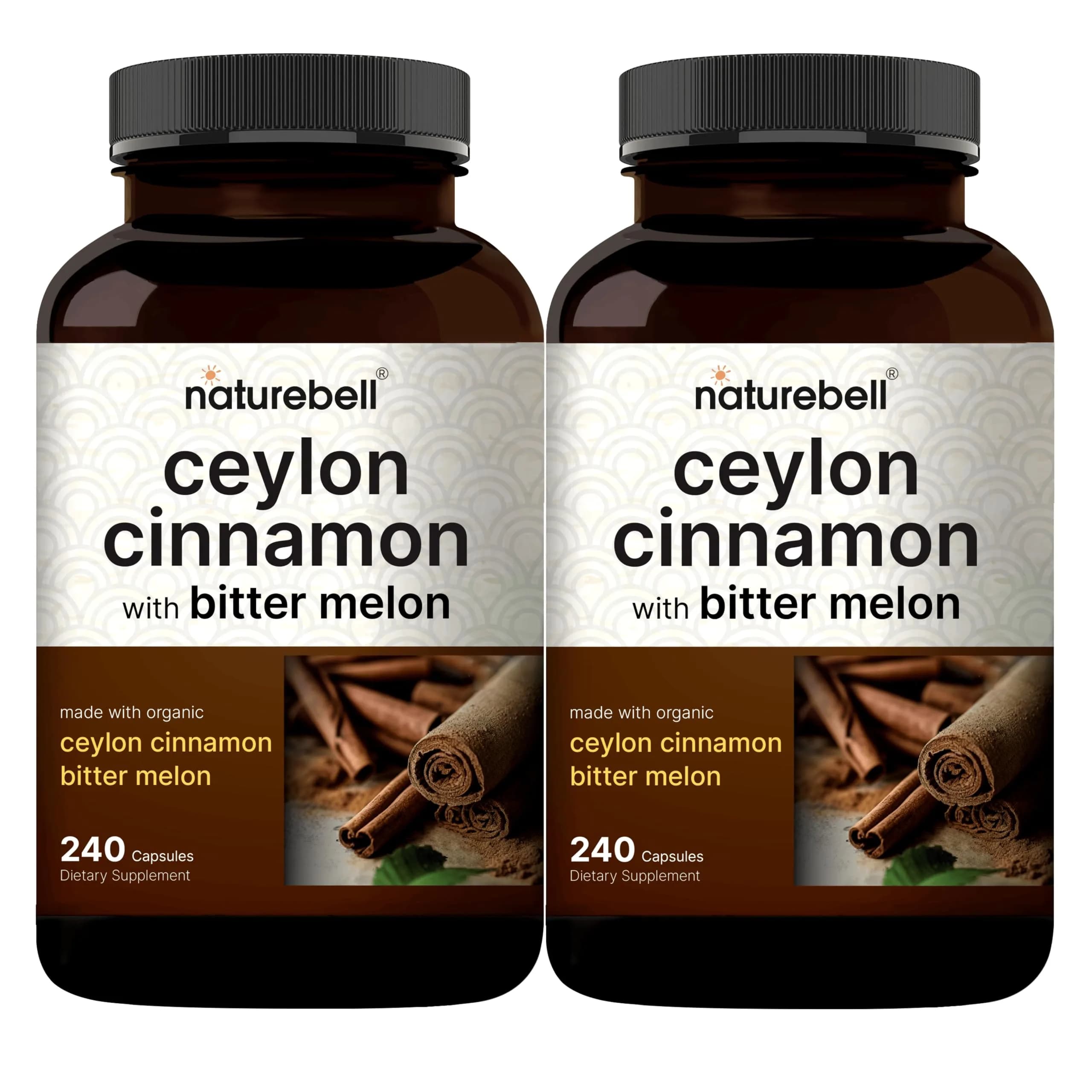 NatureBell 2 Pack Ceylon Cinnamon with Bitter Melon | Organic Sri Lanka & India Blend, 240 Capsules