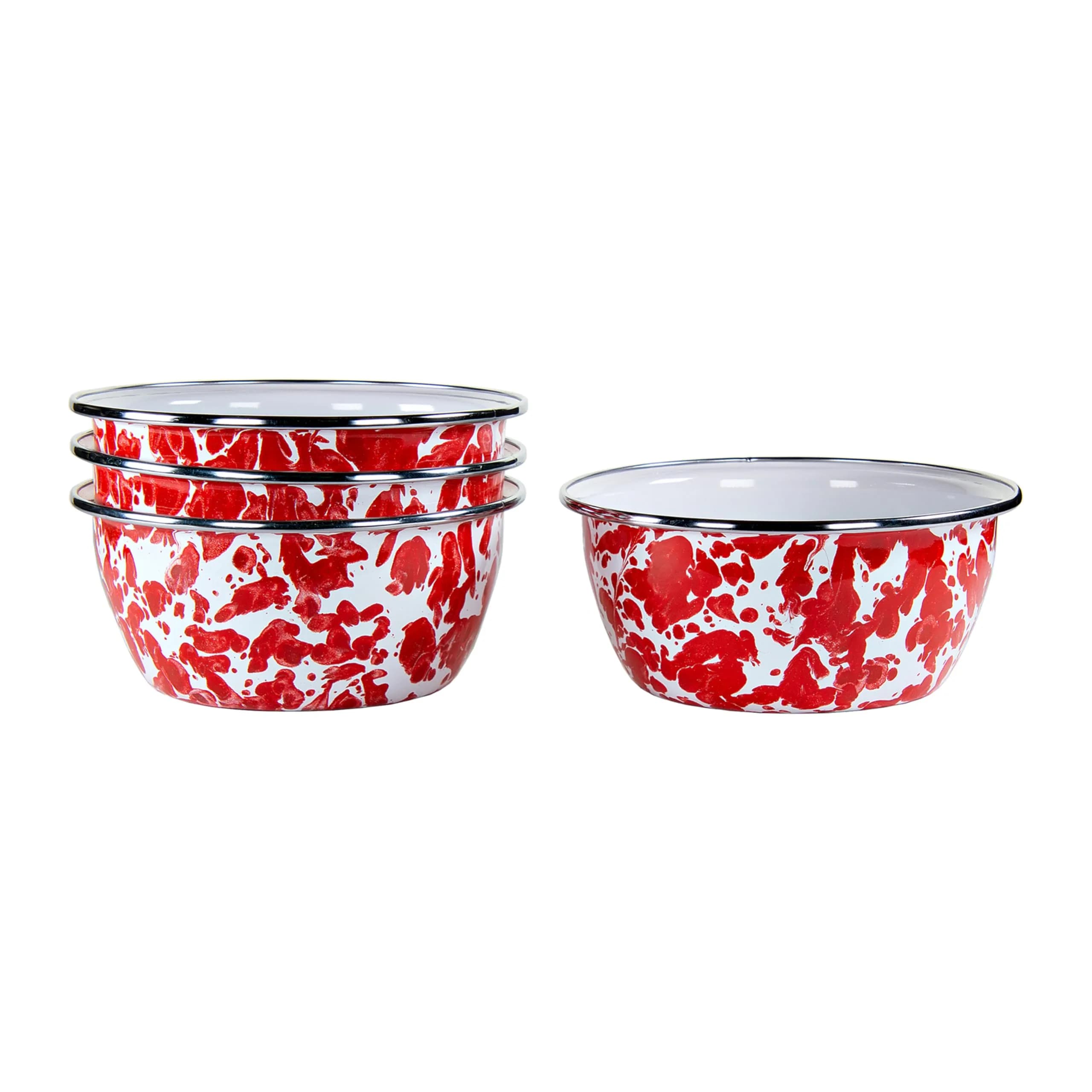 Golden Rabbit Red Swirl Enamelware Salad Bowls Set of 4 (946ml / 24oz) | Handcrafted Indonesian Quality - main product image