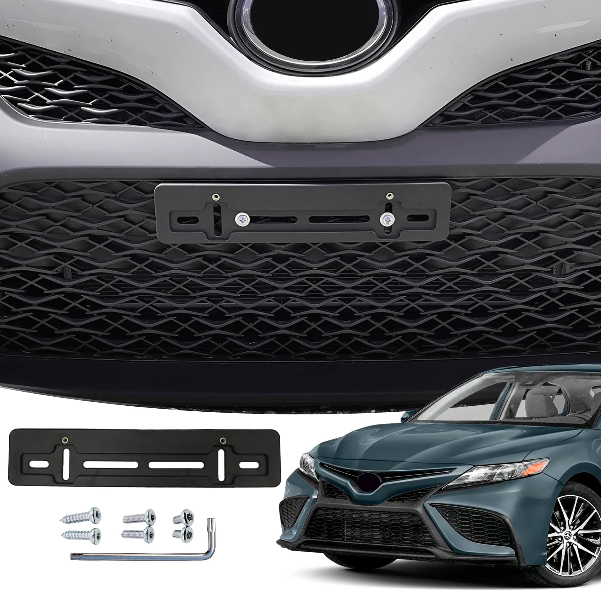 TN TrunkNets Inc Front Bumper License Plate Bracket for Toyota Camry 2018-2025, 2026, Black | Fits US & Canada Plates, Rust-Proof Plastic - main product image