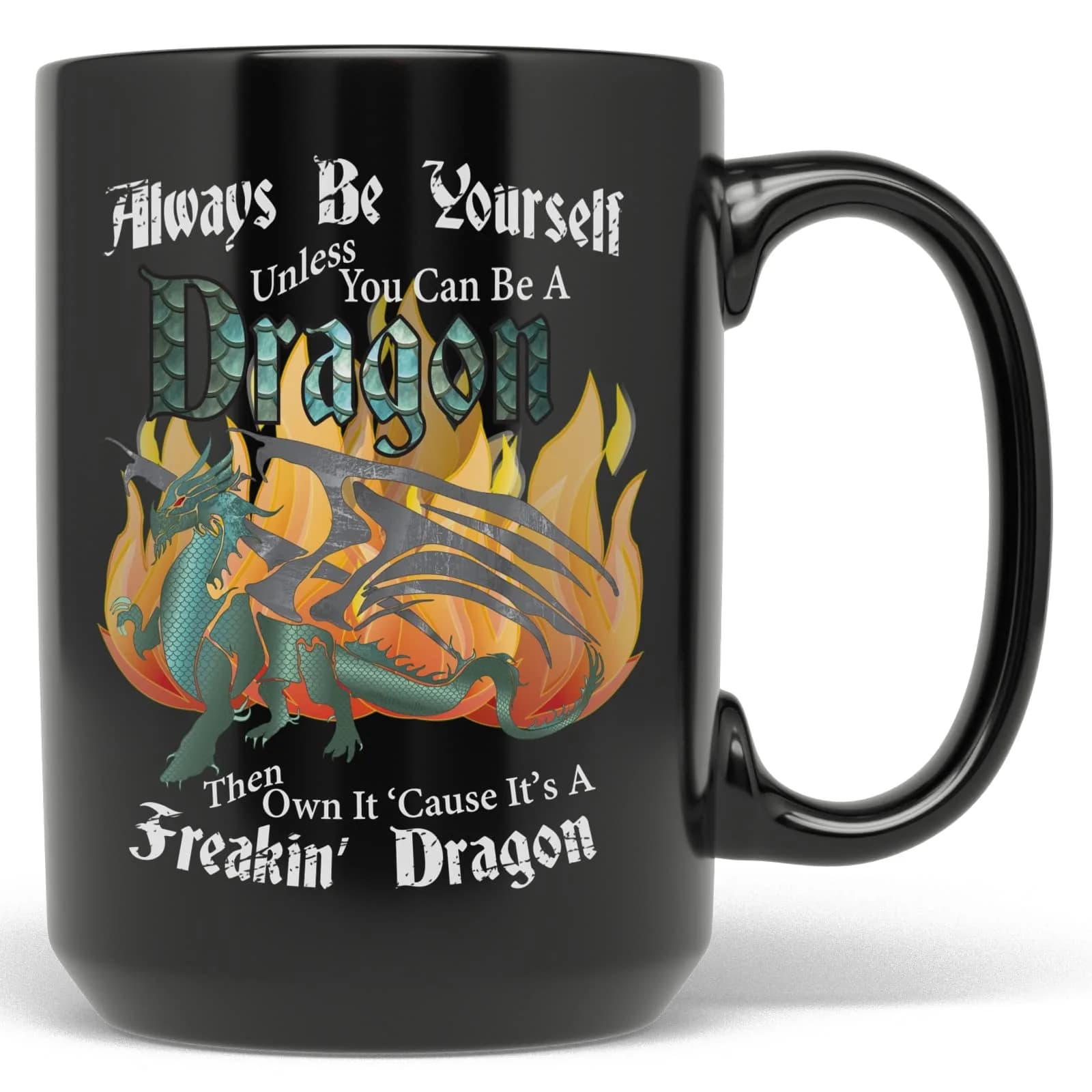 PixiDoodle Dragon Coffee Mug - Self Love Fantasy Dragon 15 oz | Unique Geeky Gift