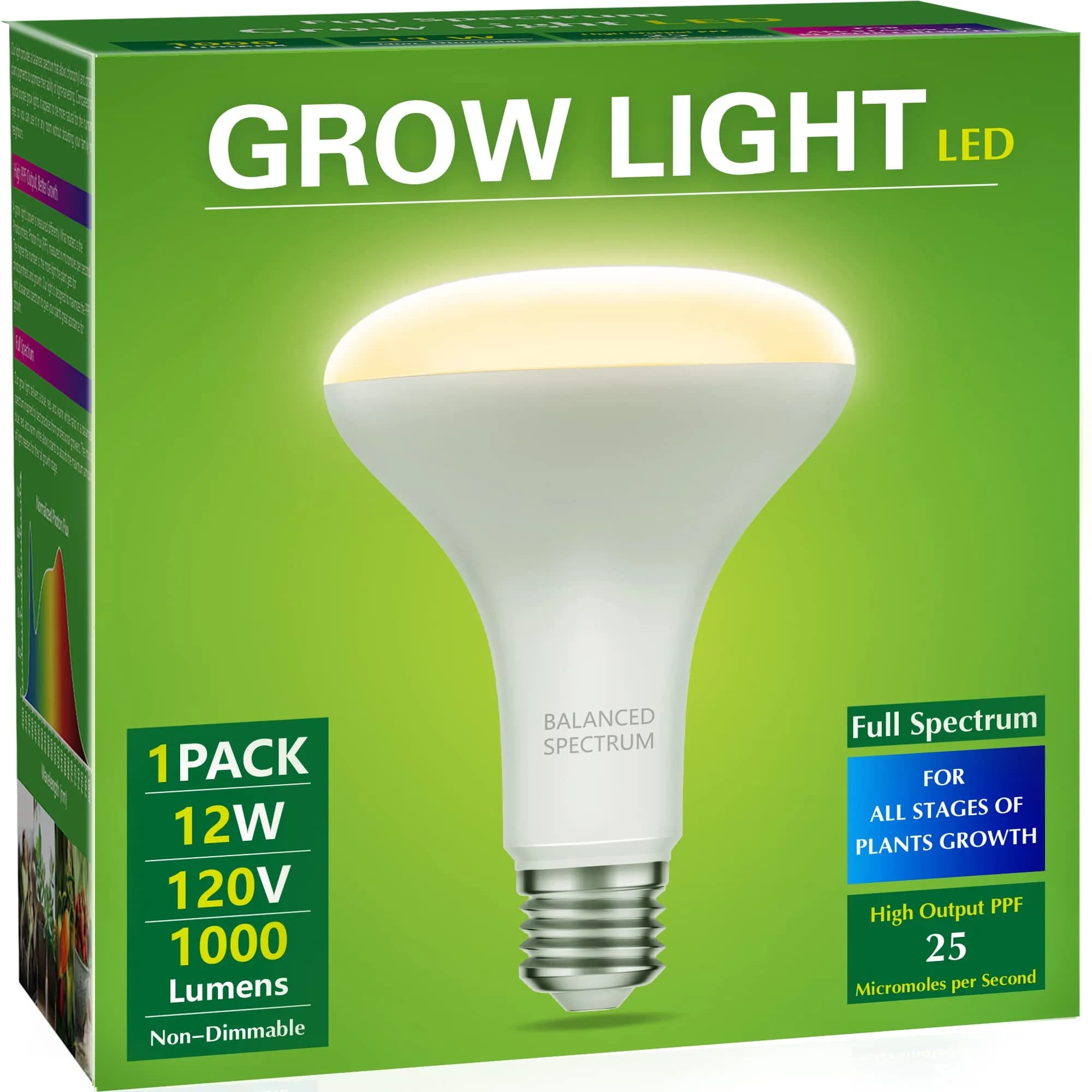 Briignite BR30 LED Grow Light Bulb 12W (120W Eq.) Full Spectrum | 3500K E26 Base - main product image