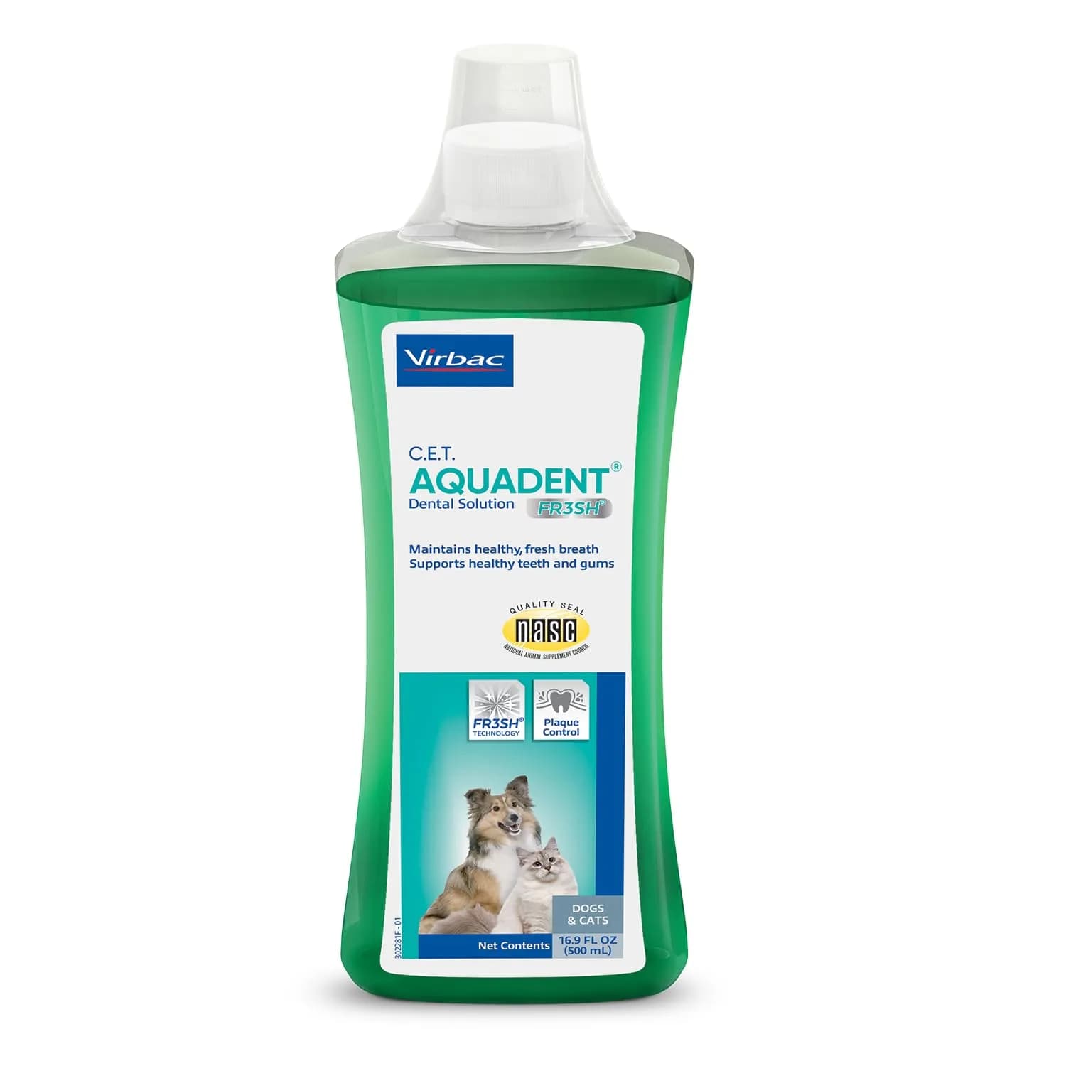 Virbac C.E.T. Aquadent Fr3sh Dental Solution for Dogs & Cats 500 ml | Natural Plaque & Tartar Control