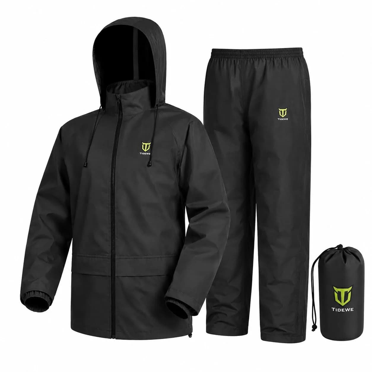 TIDEWE Rain Suit for Men, Waterproof Lightweight 2-Piece Rain Gear, Black | Breathable, Sealed Seams, Adjustable Fit
