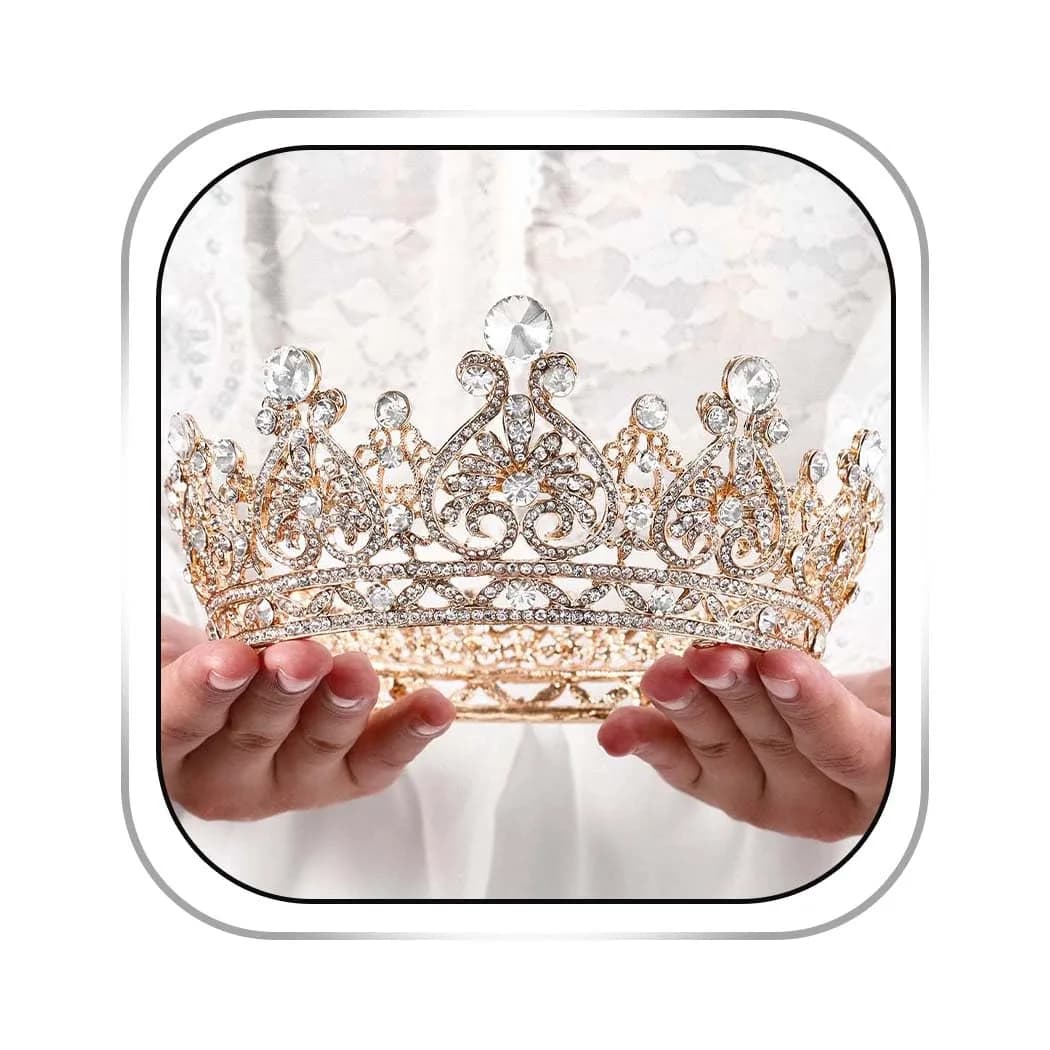 Foyte Gold Bridal Crown | Elegant Wedding Tiara with Rhinestones & Pearl (5.11 in)