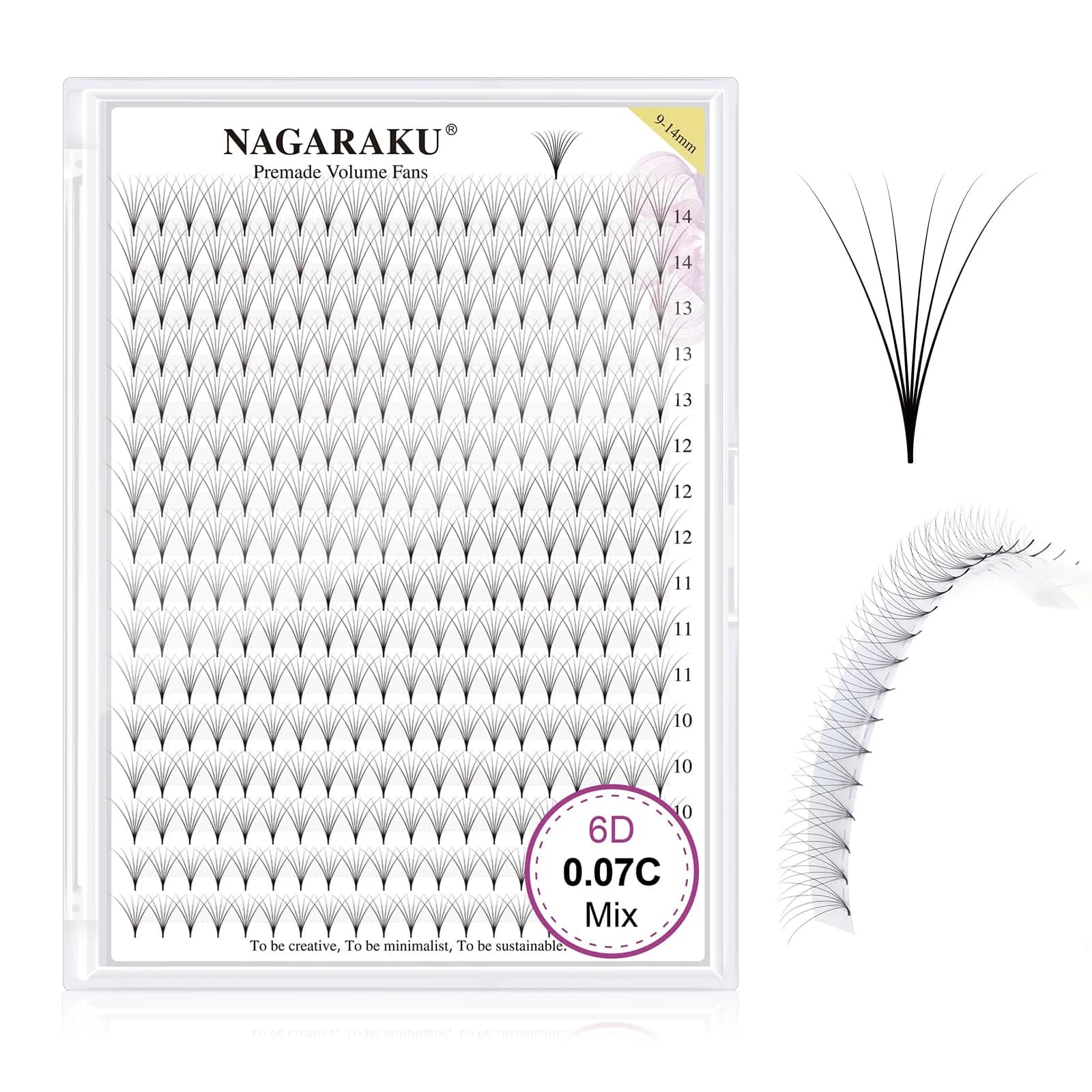 NAGARAKU Premade Volume Fans 6D 0.07 C 9-14mm Mix | Natural, Time-Saving Lash Extensions - main product image