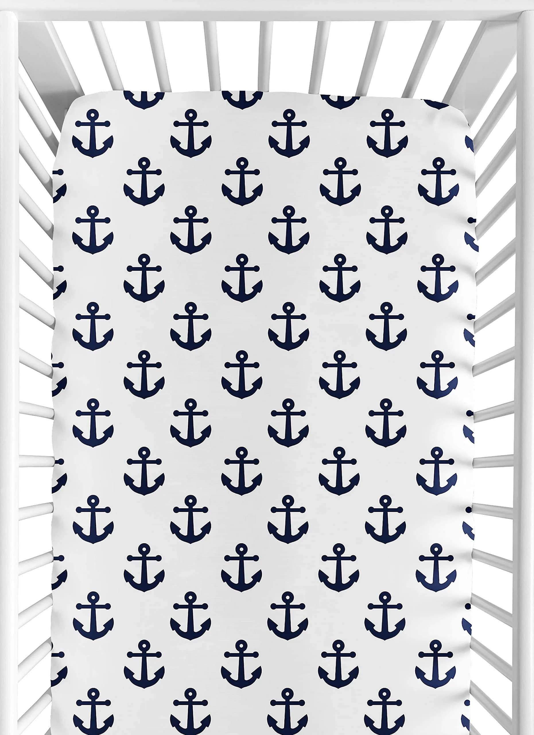 Sweet Jojo Designs Nautical Crib Sheet - Blue Anchors - 132cm x 71cm x 20cm (52in x 28in x 8in) - main product image