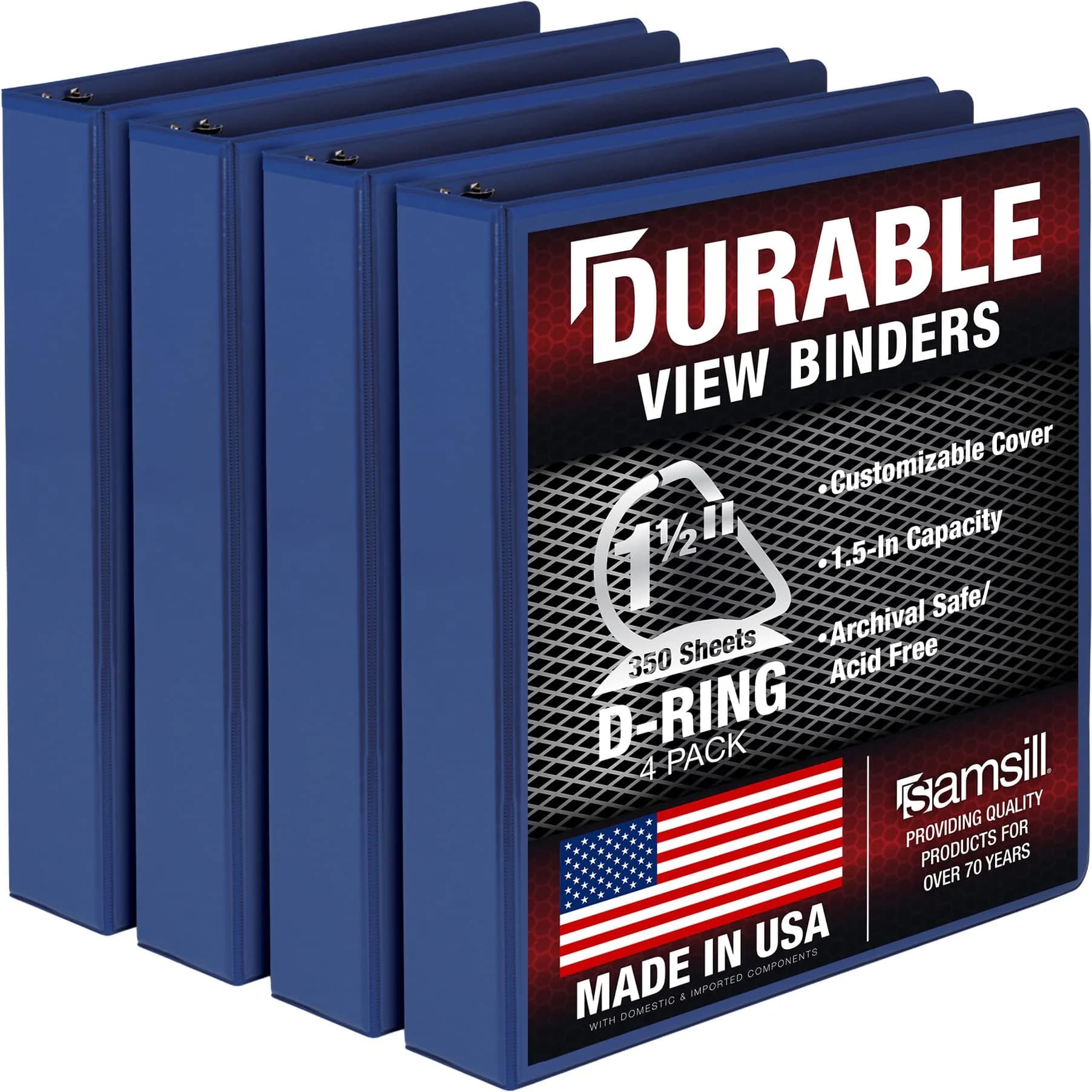 Samsill 3.8cm (1.5 Inch) Blue D-Ring Binder (4-Pack) | Durable Office & School Storage - main product image