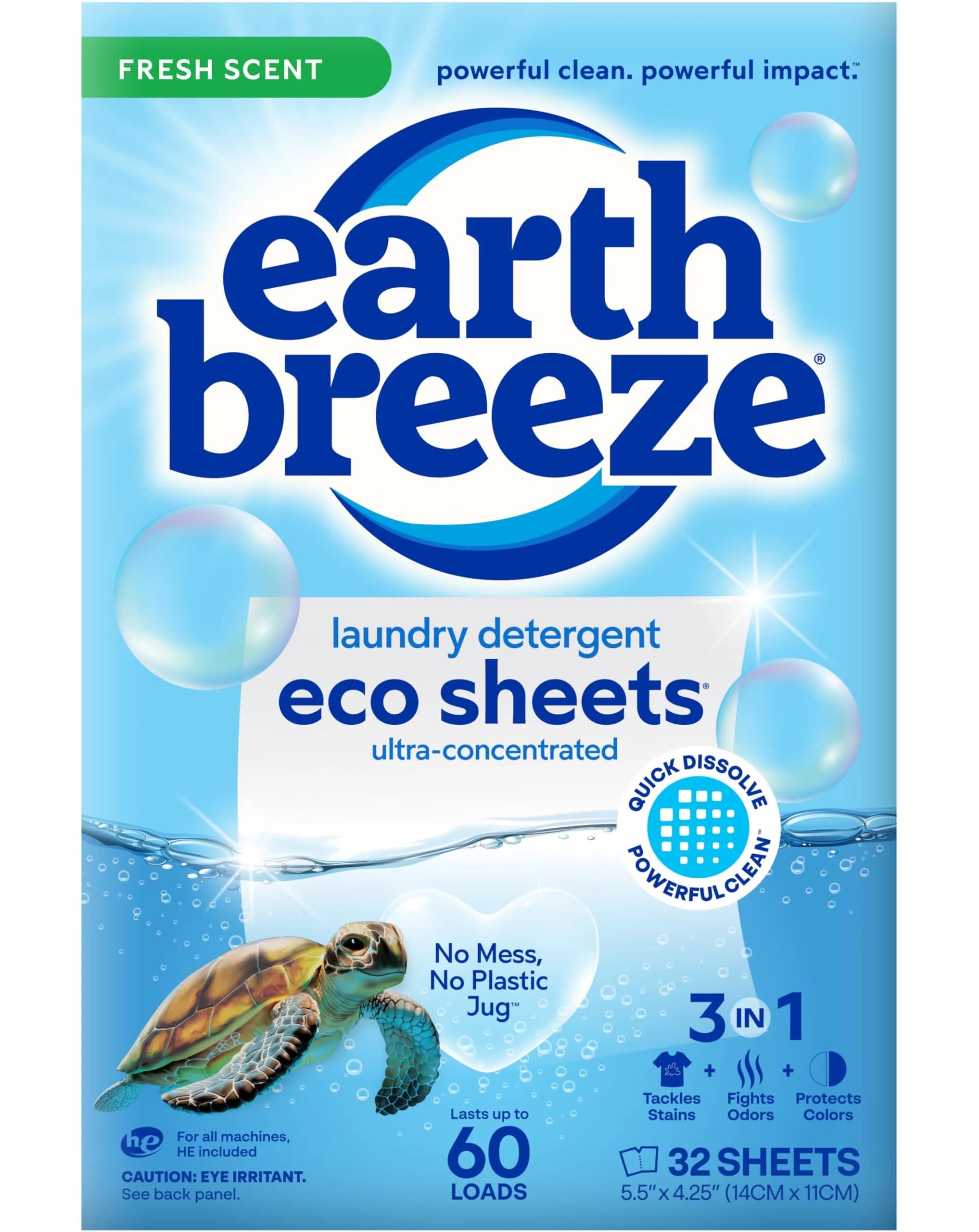 Earth Breeze Laundry Detergent Sheets Fresh Scent, 30 Count | Eco Liquidless Soap for All Cycles - main product image