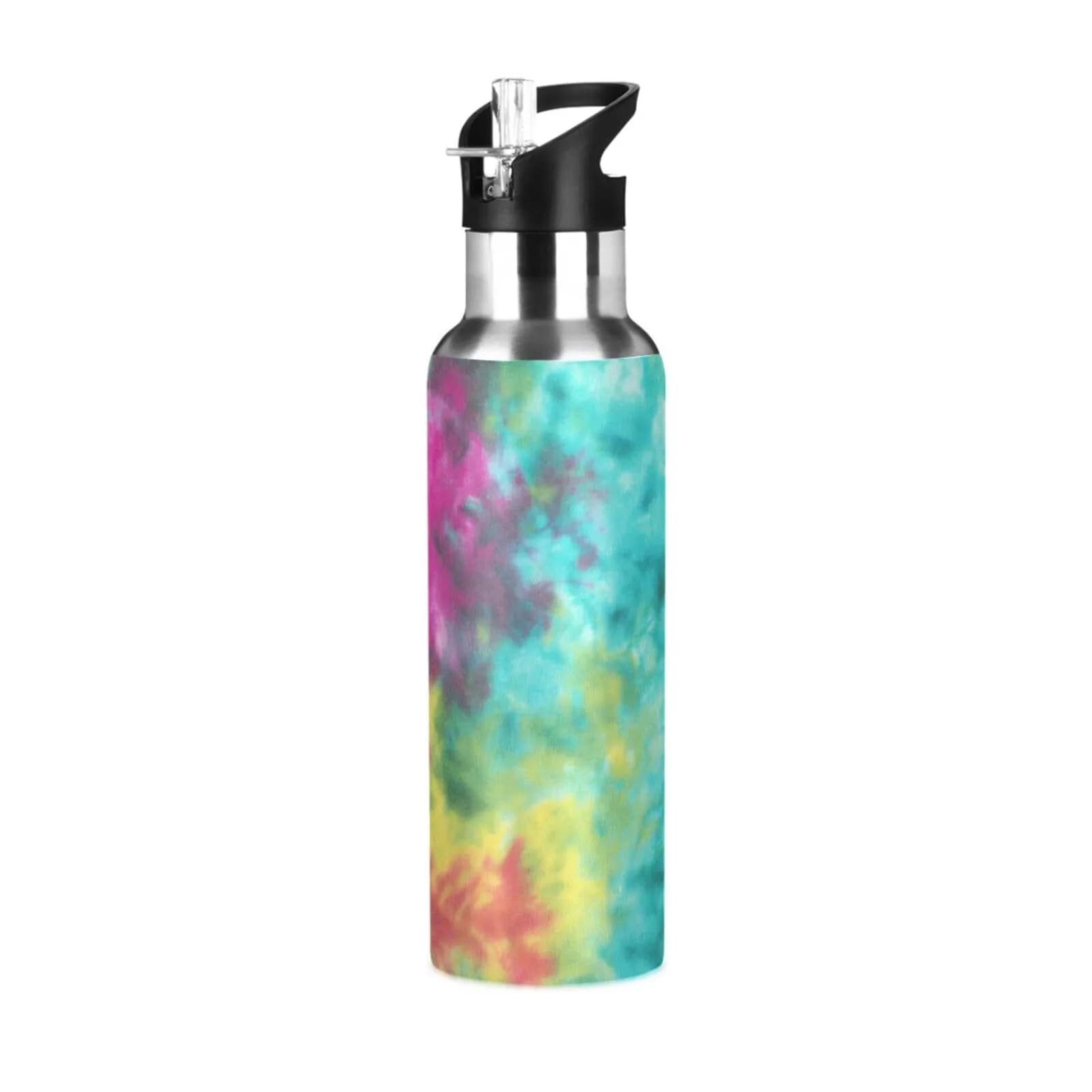 KEPREAL 22 OZ Colorful Tie Dye Pattern Water Bottle with Straw | BPA Free Leakproof Stainless Steel for Fitness & Outdoors - main product image