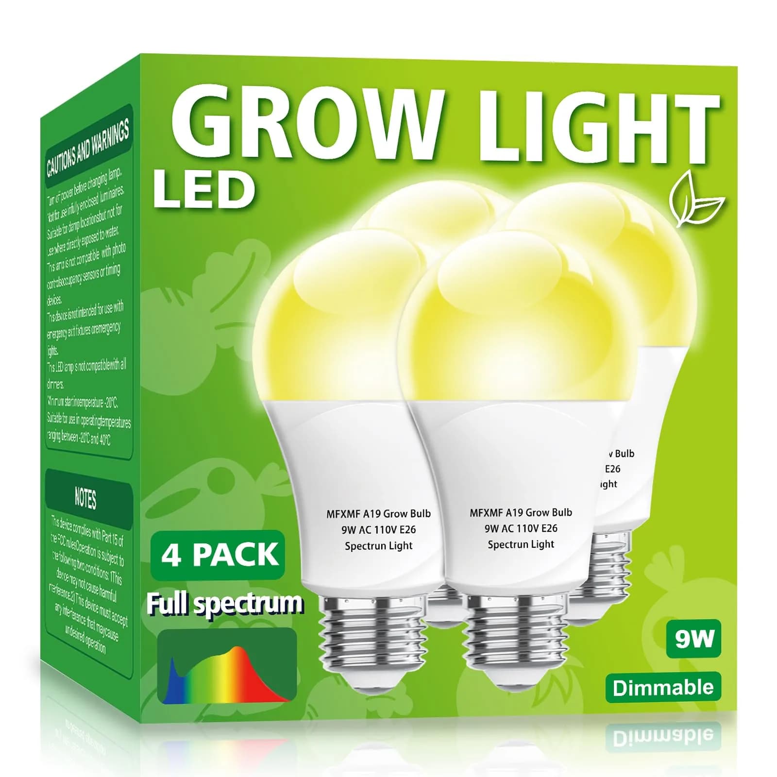 mfxmf Full Spectrum A19 LED Grow Light Bulb 9W (Replaces 100W) | 4-Pack, E26 Base - main product image