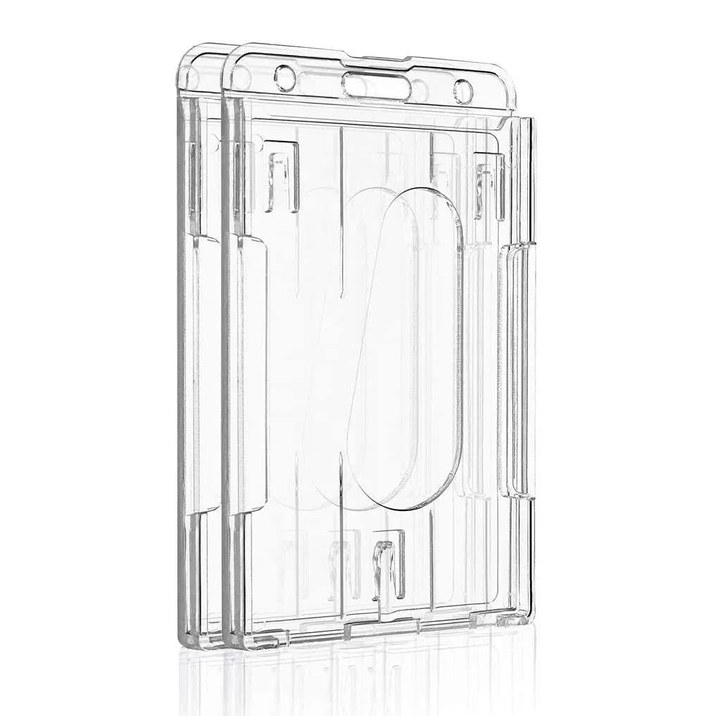 Pawfly Vertical 2-Card Badge Holder (2-Pack, Clear) | Heavy Duty ID Card Holder with Thumb Slot - main product image