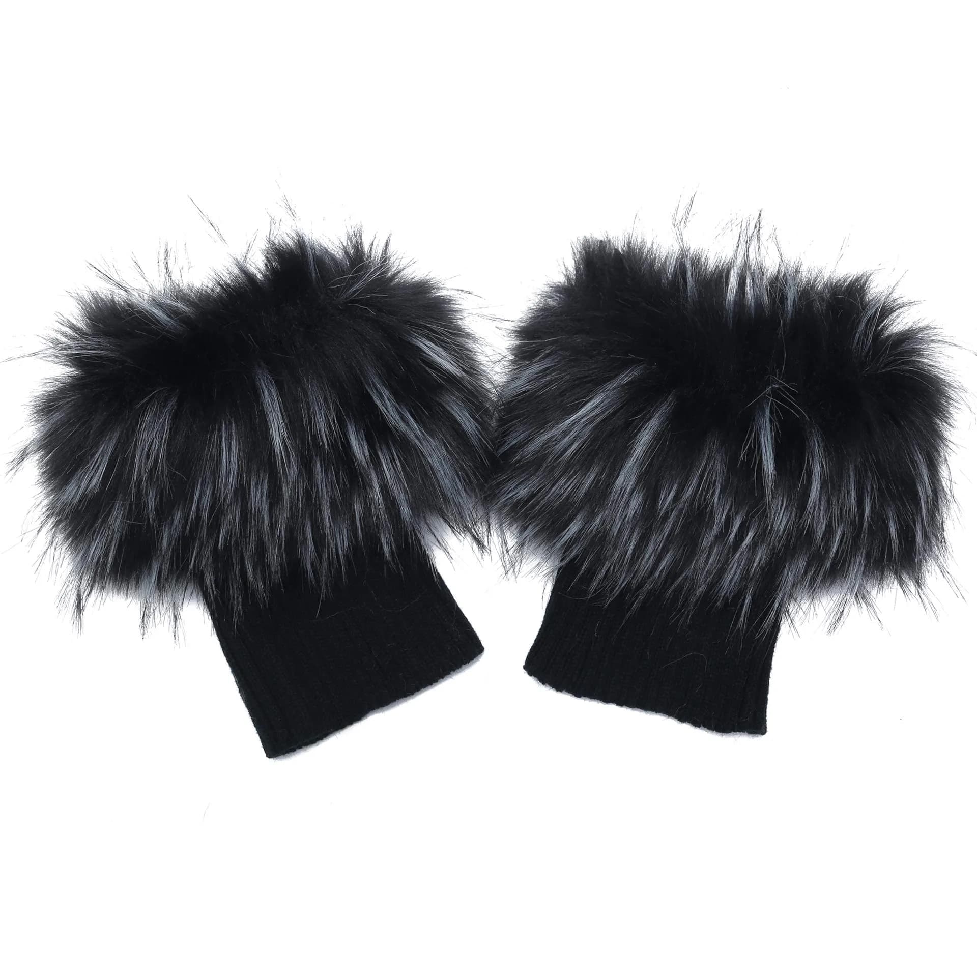 LA CARRIE Faux Fur Plush Leg Warmers Short Fuzzy Leg Cuffs for Women & Girls | Black & White (1 Pair) - main product image