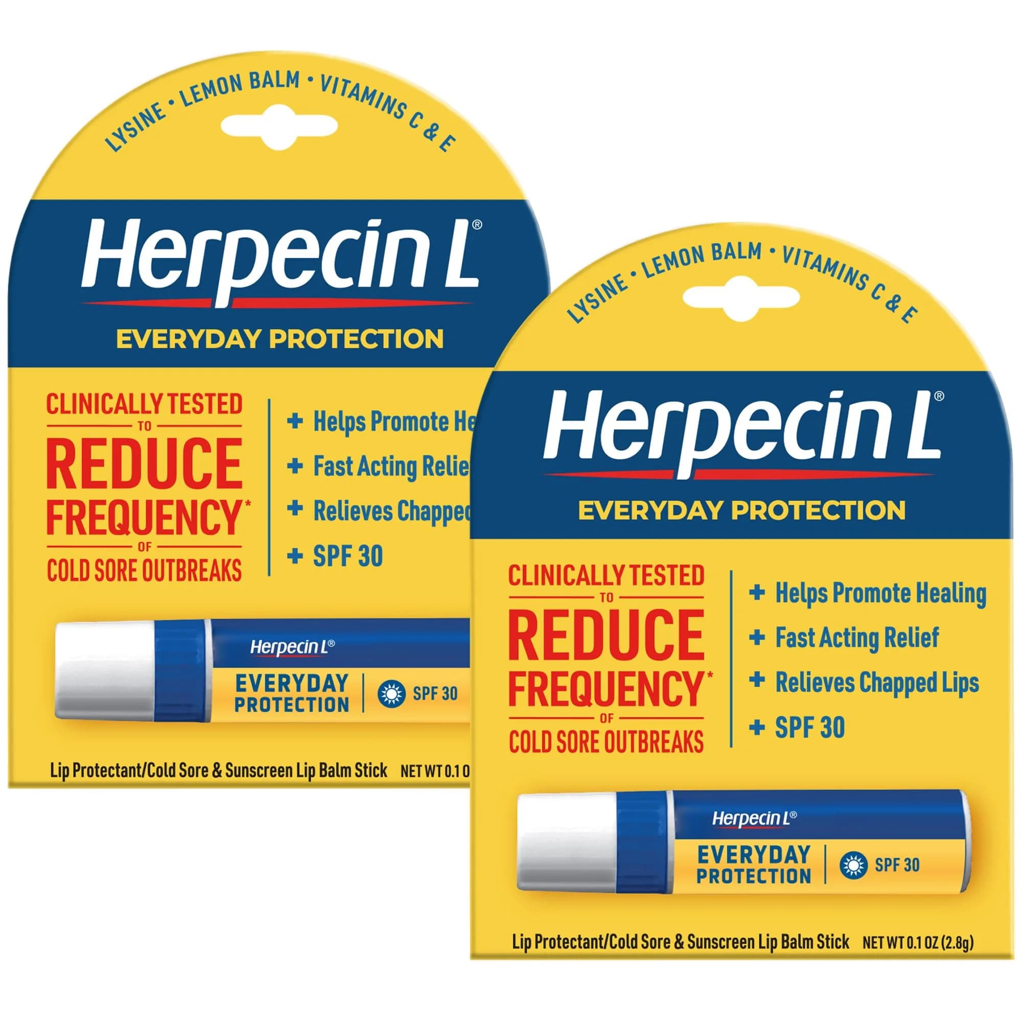 Herpecin-L Lip Balm Stick with SPF30 & Lysine | Protects & Treats Cold Sores, Chapped Lips, 0.1oz | 2 Pack - main product image