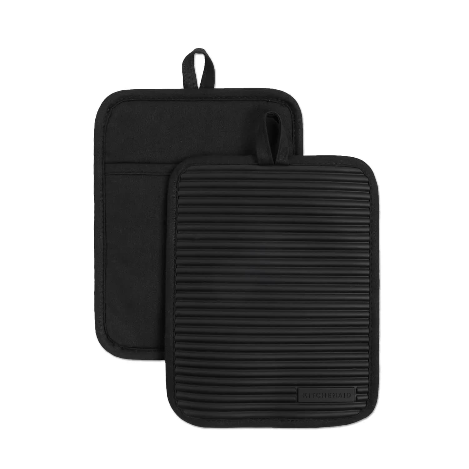 KitchenAid Ribbed Soft Silicone Pot Holder 2-Pack Set, Matte Black, 18cm x 23cm (7"x9") | Heat Resistant Up to 500°F - main product image