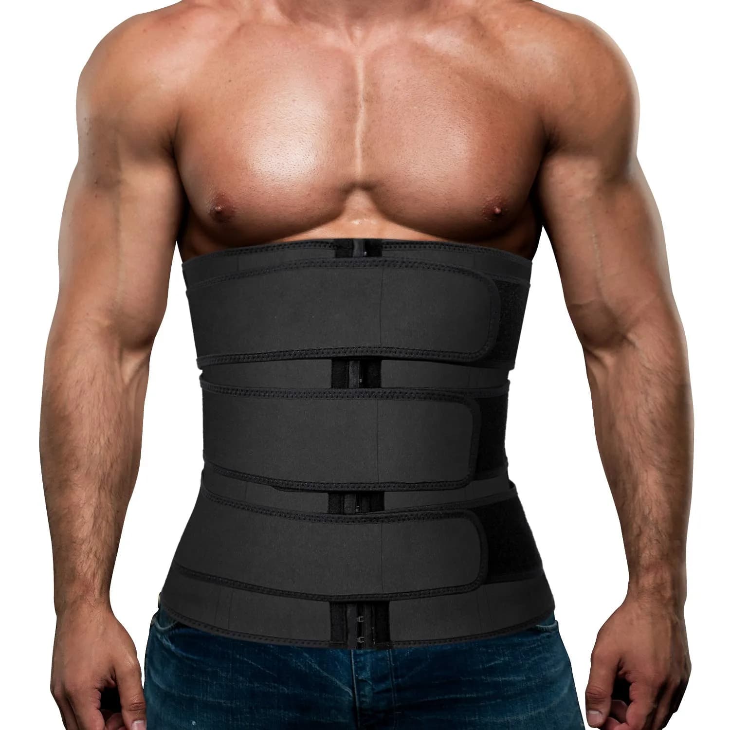 Hidyliu Mens Neoprene Sauna Sweat Waist Trainer with 3 Belts & 4 Hook Rows, XL Black | Supports Posture & Burns Belly Fat - main product image