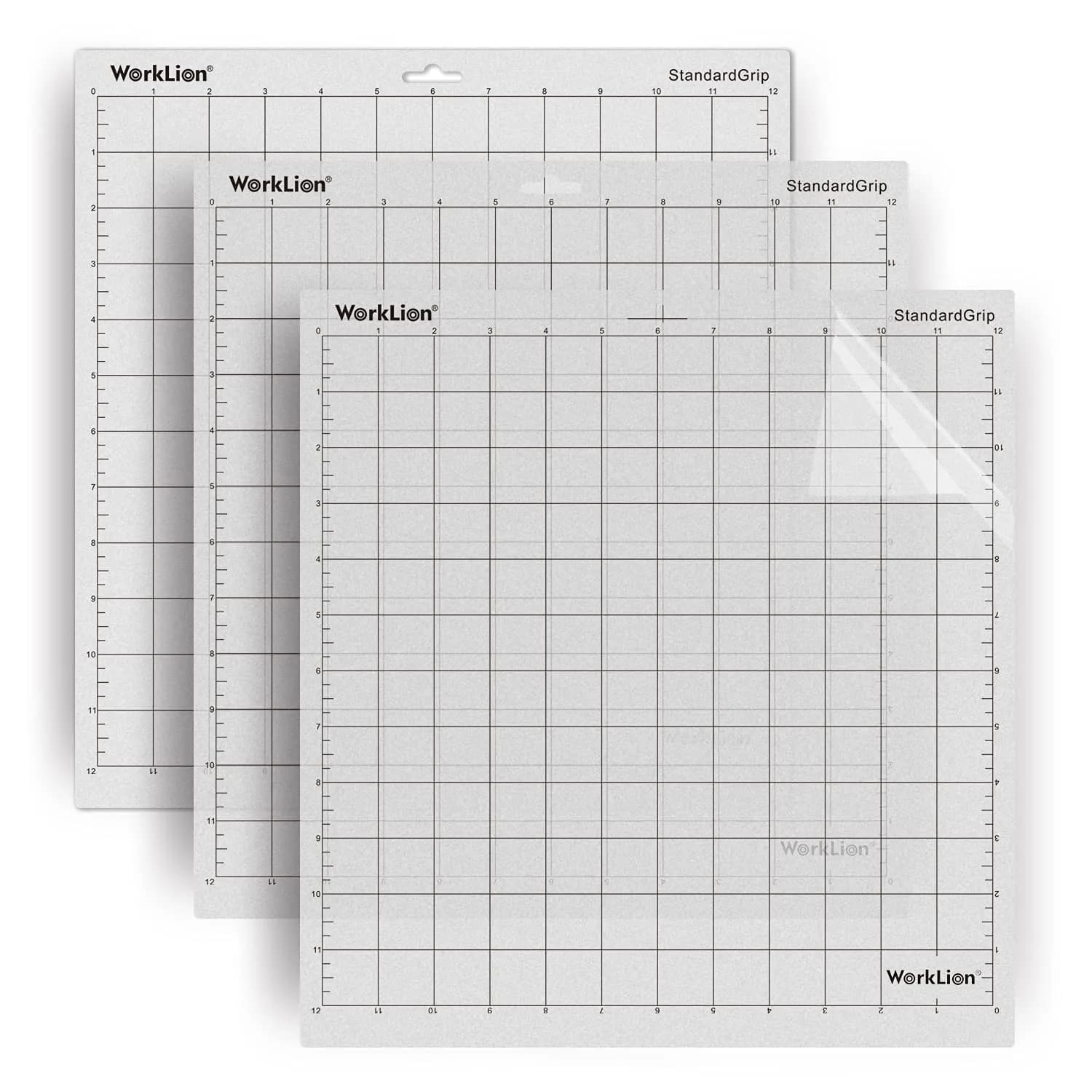 WORKLION Transparent Cutting Mat for Silhouette Cameo 30.5x30.5cm (12x12 inch, 3 Mats) | Standard Grip Craft Mat for Vinyl and Paper - main product image