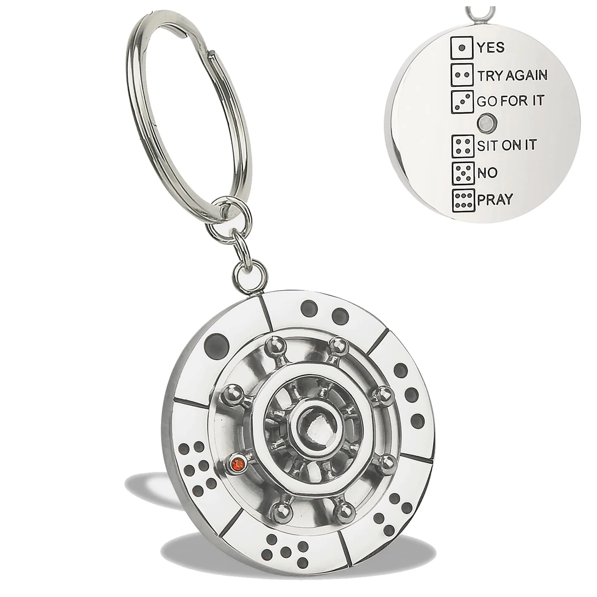 XinSiChen Stainless Steel Spinning Key Chain Fidget Key Ring with Dice & Rule Cards | 8.5cm (3.25 in)