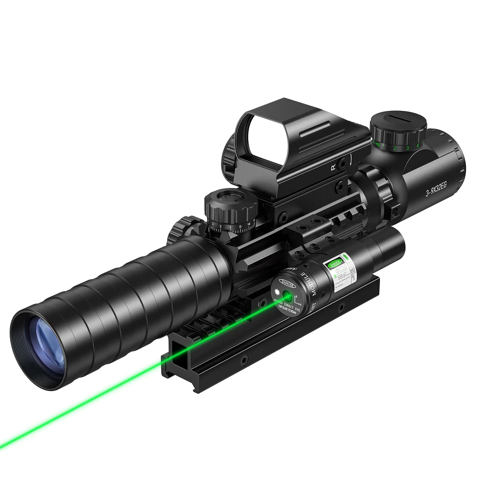 MidTen 3-9x32 4-in-1 Scope Combo with Dual Illuminated Scope Optics & Laser Rangefinder | Aim & Shoot