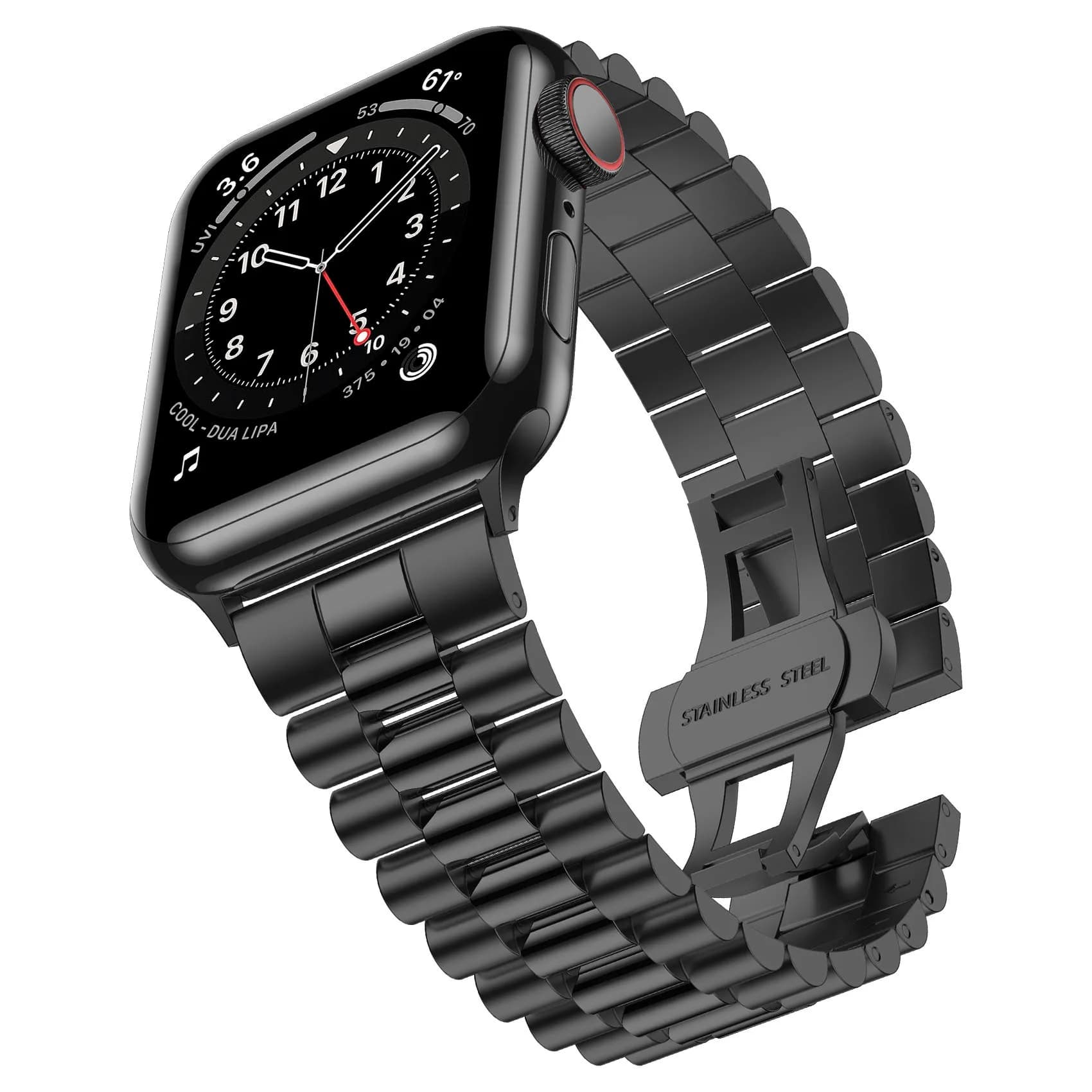 baozai Stainless Steel Watch Band for Apple Watch Ultra 49mm, Series 1-11, SE 42-45mm | Classic 3-Row Design with Butterfly Clasp - main product image