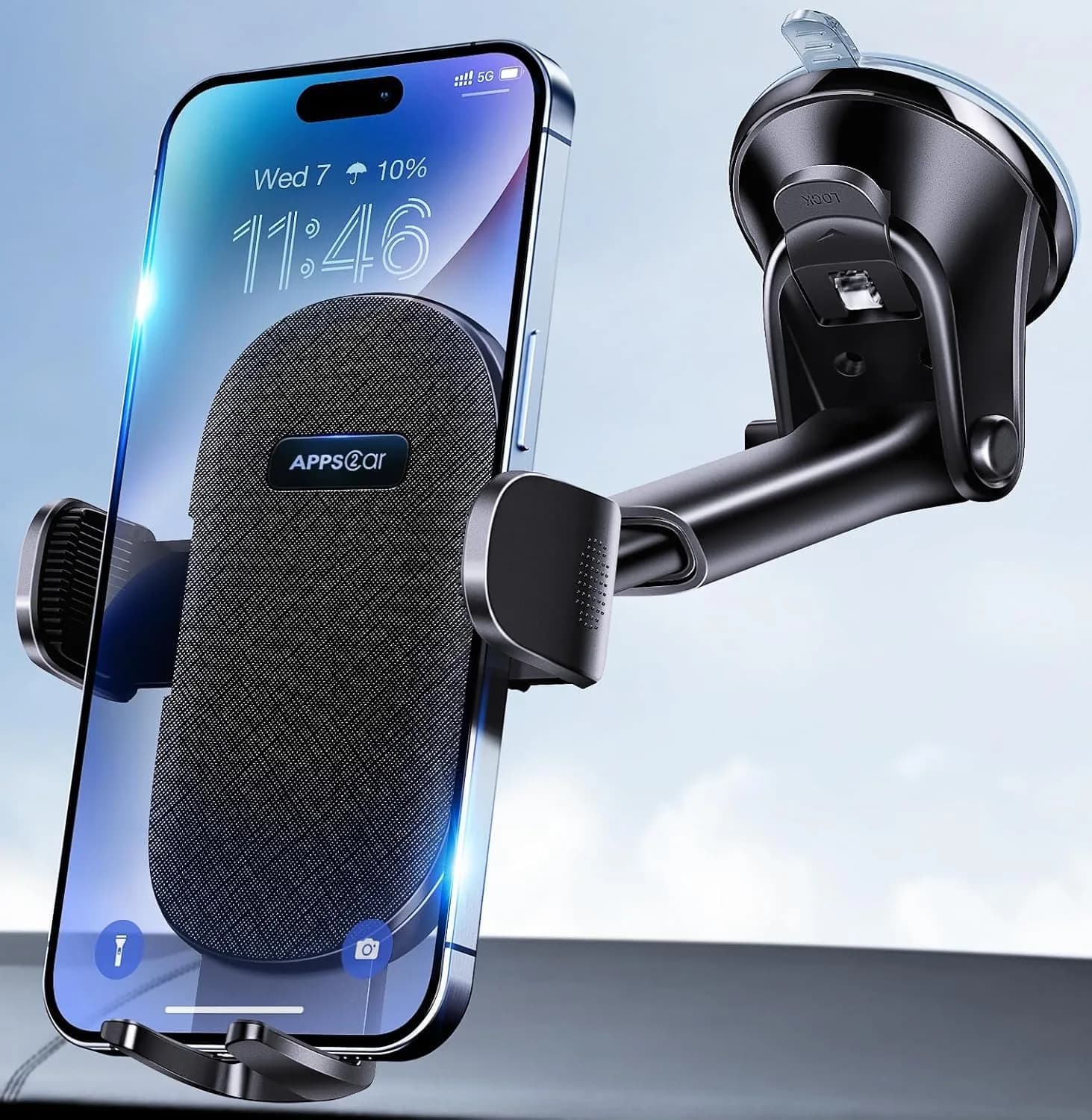 APPS2Car Suction Cup Car Phone Holder for Dashboard & Windshield | 360° Adjustable, Heavy-Duty Grip, Compatible with All Smartphones - main product image