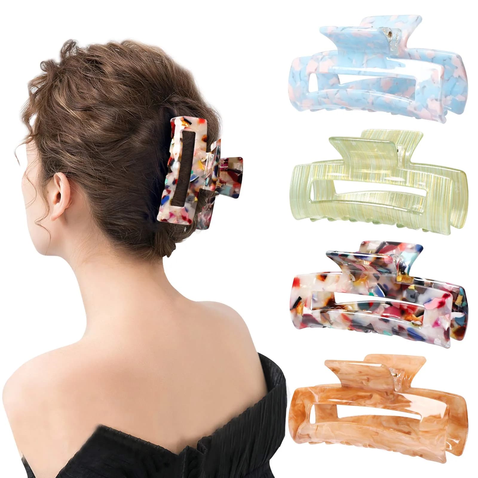 Magicsky Hair Claw Clips for Women Thick & Thin Hair | Elegant 4-Pack, Acrylic & Alloy, 3.4 x 0.9 x 1.6 inches
