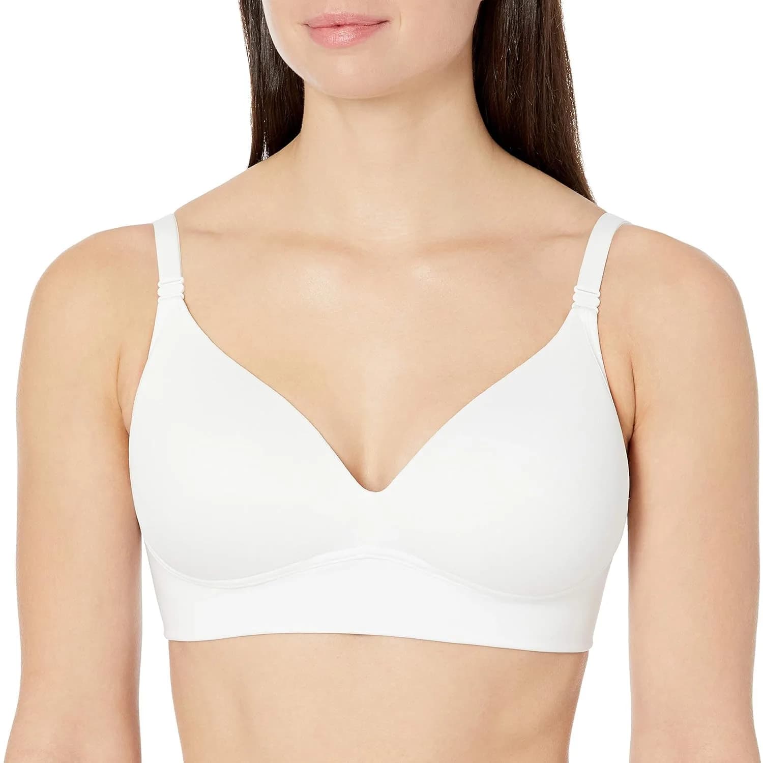Warner's Blissful Benefits Allover-Smoothing Wireless Longline Bra, Classic White, 36B | Supportive & Comfortable