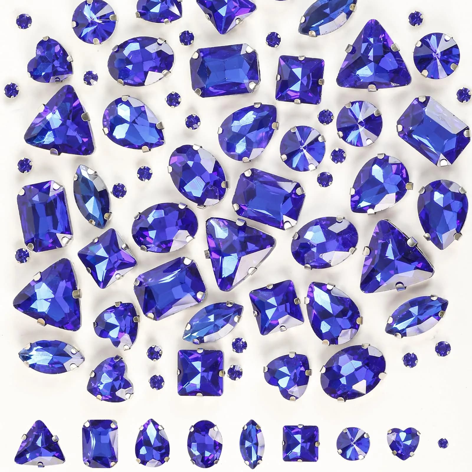 Jyukan Sew on Rhinestones 180pcs Blue Mix Shapes | Craft Gems for DIY Crafts & Fashion