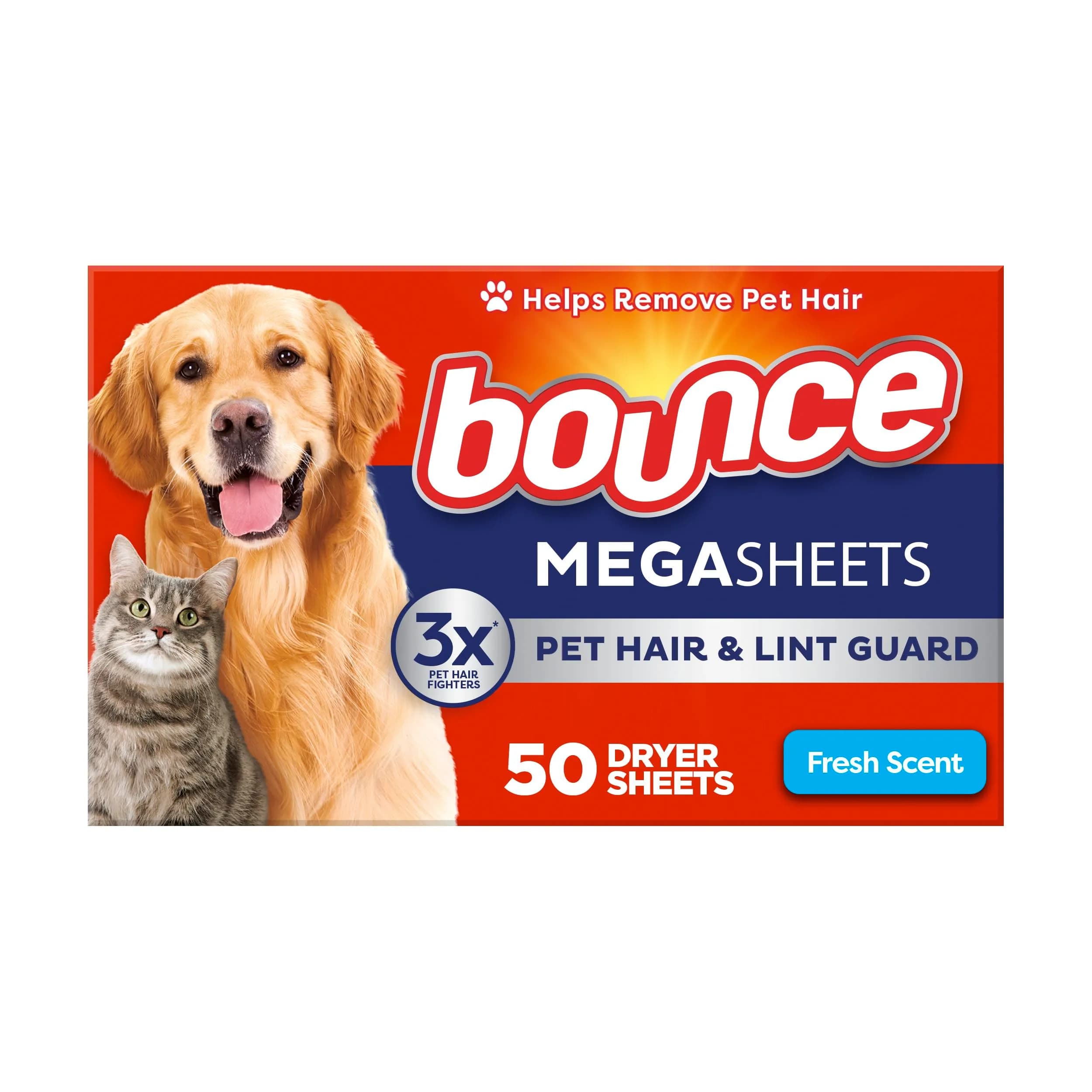 Bounce Pet Hair & Lint Guard Mega Dryer Sheets Fresh Scent (50 Count) - main product image