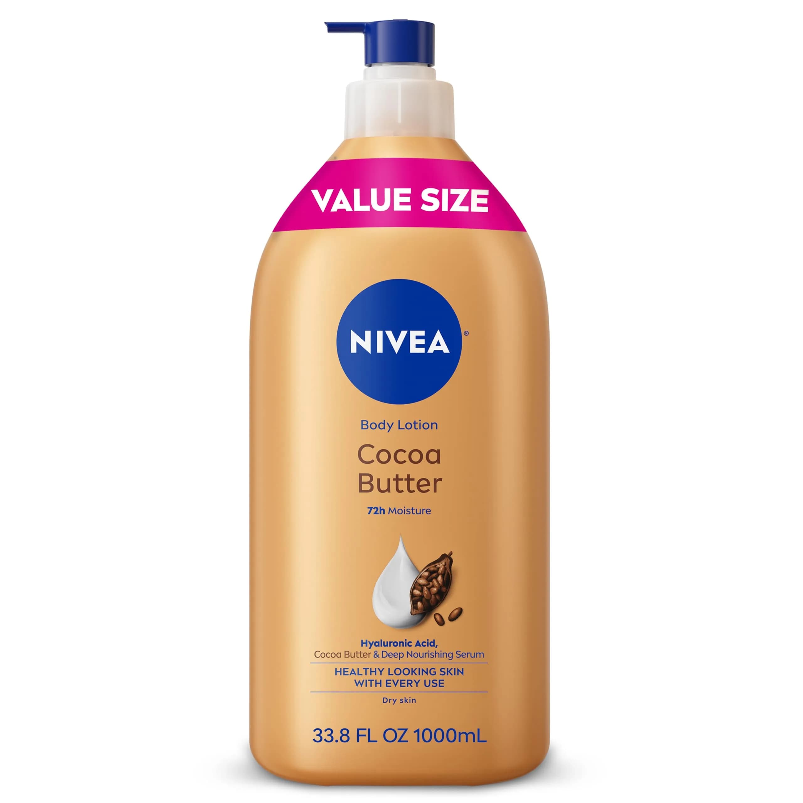 NIVEA Cocoa Butter Body Lotion for Dry Skin with Hyaluronic Acid, 998ml (33.8 Fl Oz) | 72-Hour Deep Moisture - main product image