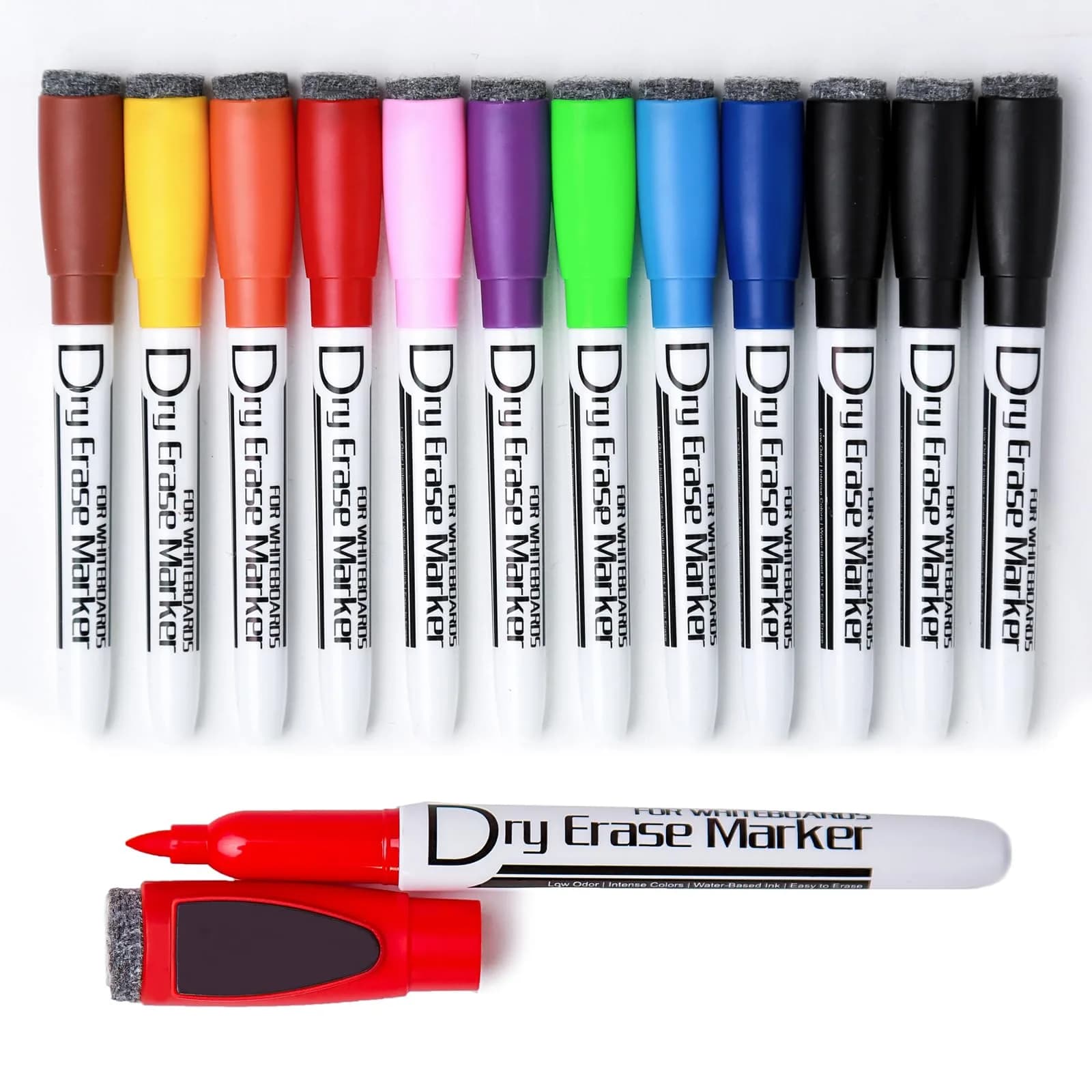 Volcanics Magnetic Dry Erase Markers, Fine Tip, 10 Colors, 12-Pack | Smooth Ink Flow for Students & Office - main product image