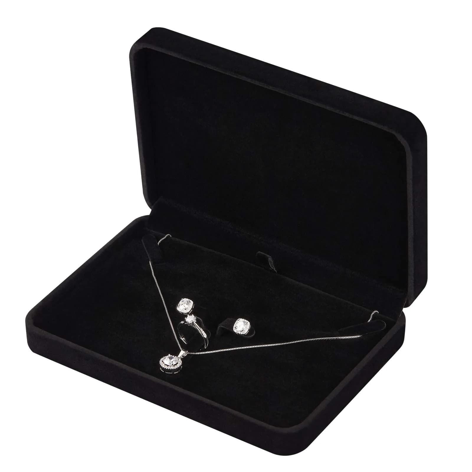 LETURE Large Velvet Jewelry Storage Box, Big Ring Earring Pendant Gift Case (Black) | Elegant Jewelry Organizer for Special Occasions - main product image