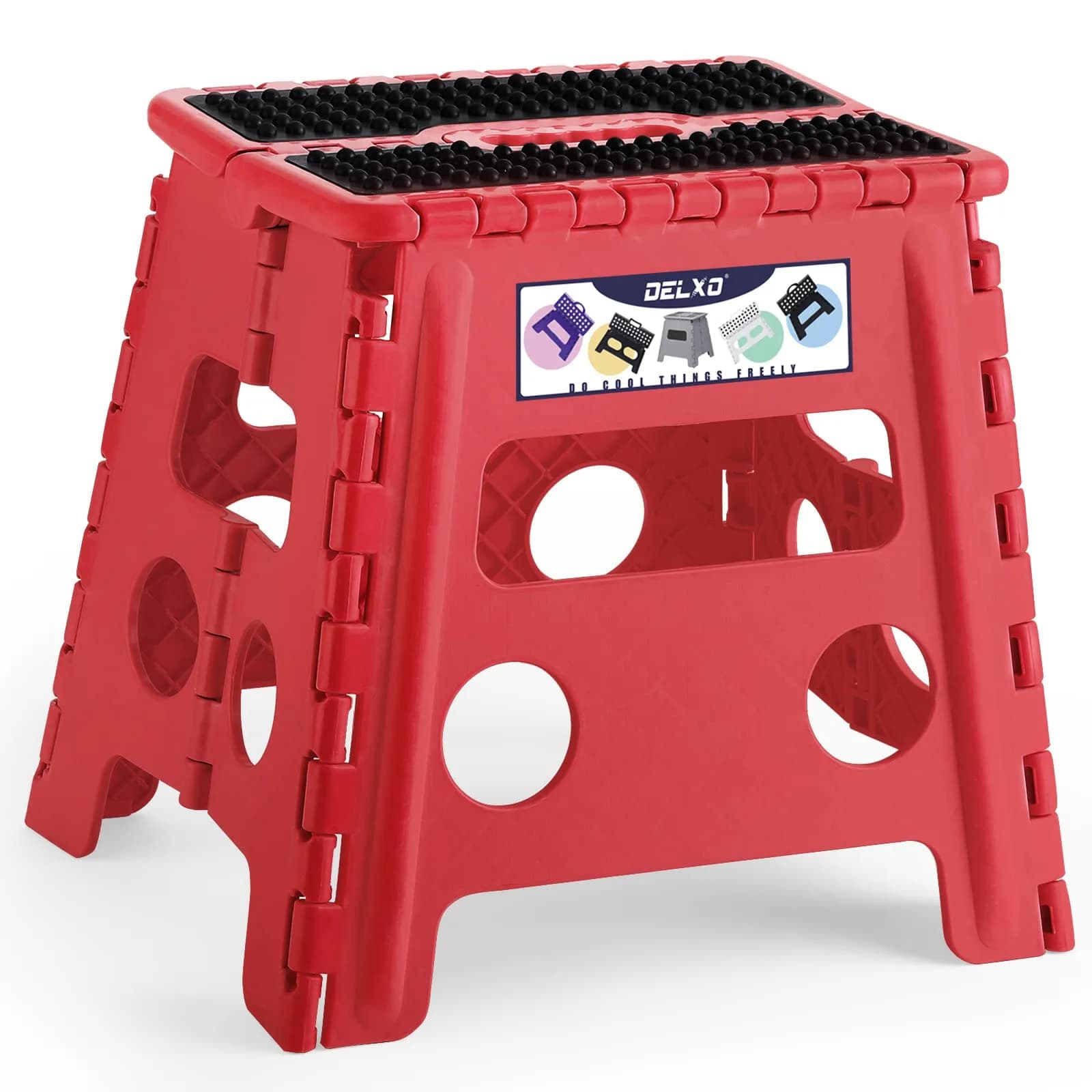 Delxo Folding Step Stool 13 Inch (33 cm) | Heavy Duty 300 lbs (136 kg) Capacity, Red - main product image