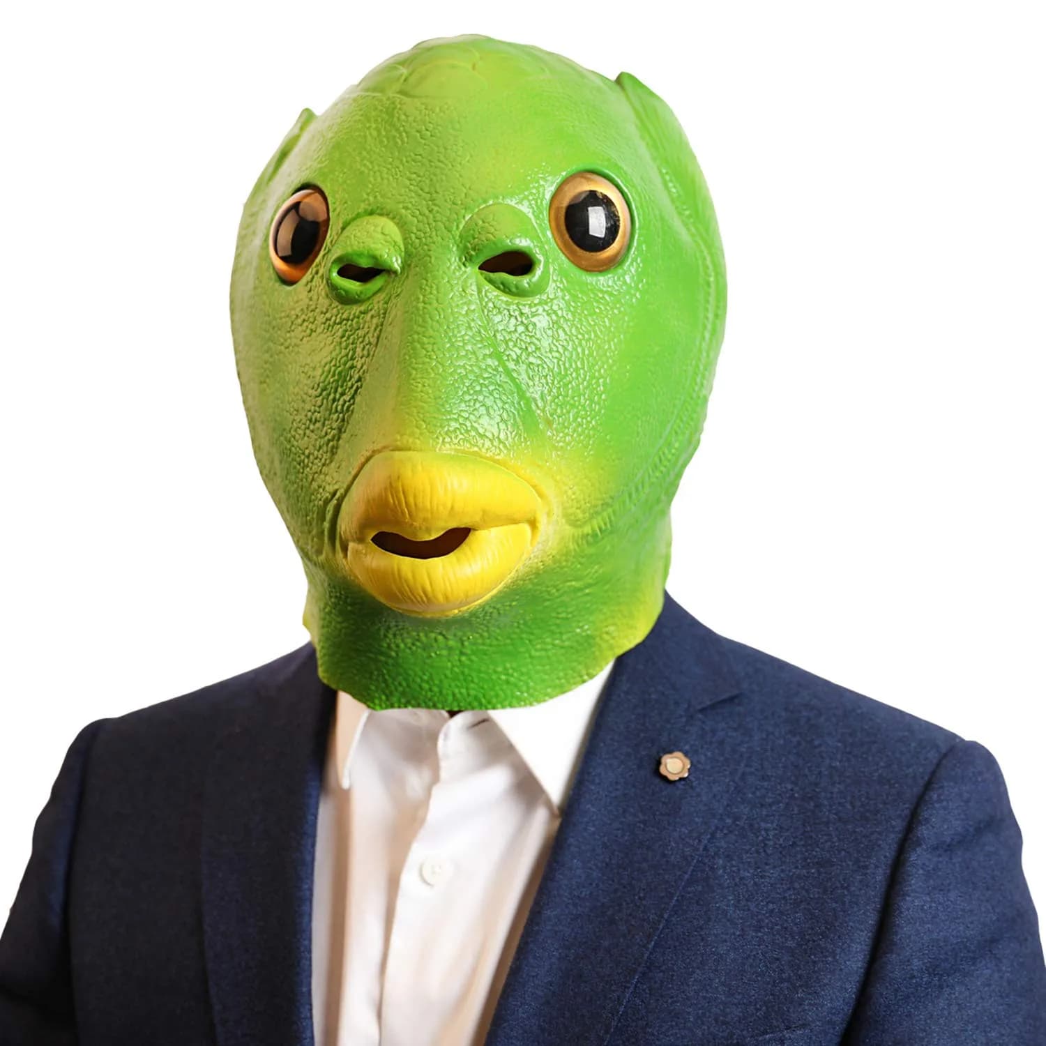 AQKILO Green Fish Mask for Adults, Natural Latex Sea Creature Full Head Mask | Vivid Sea Creature Profile - main product image