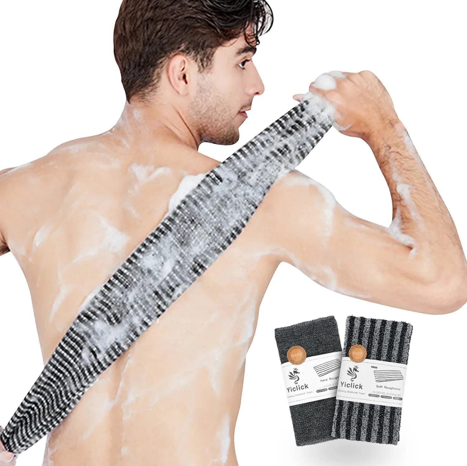Yiclick Exfoliating Body Scrubber Black | Japanese Loofah for Men Women (40 inch, 2 Pack) - main product image