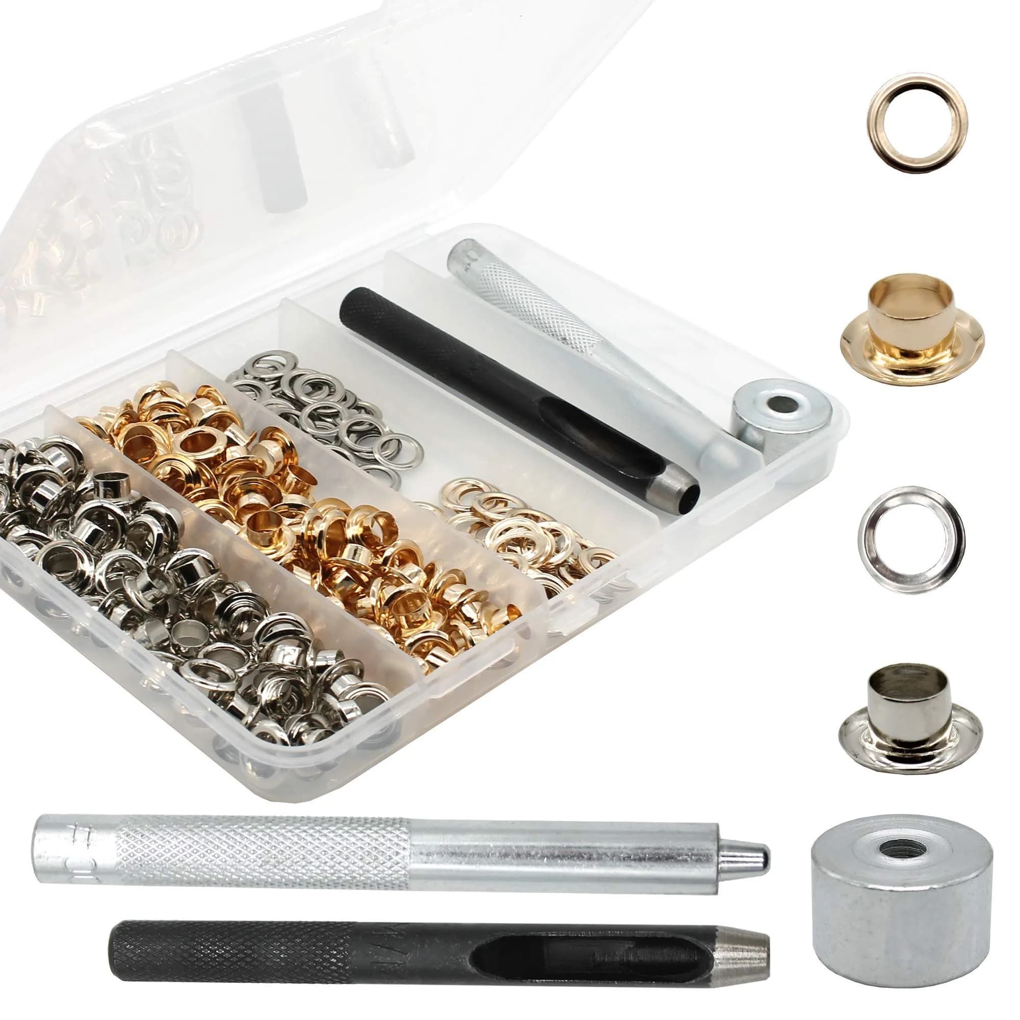 Raydodo 1/4 Inch Brass Grommet Kit with Tool | Durable DIY Fasteners for Crafts & Sewing - main product image