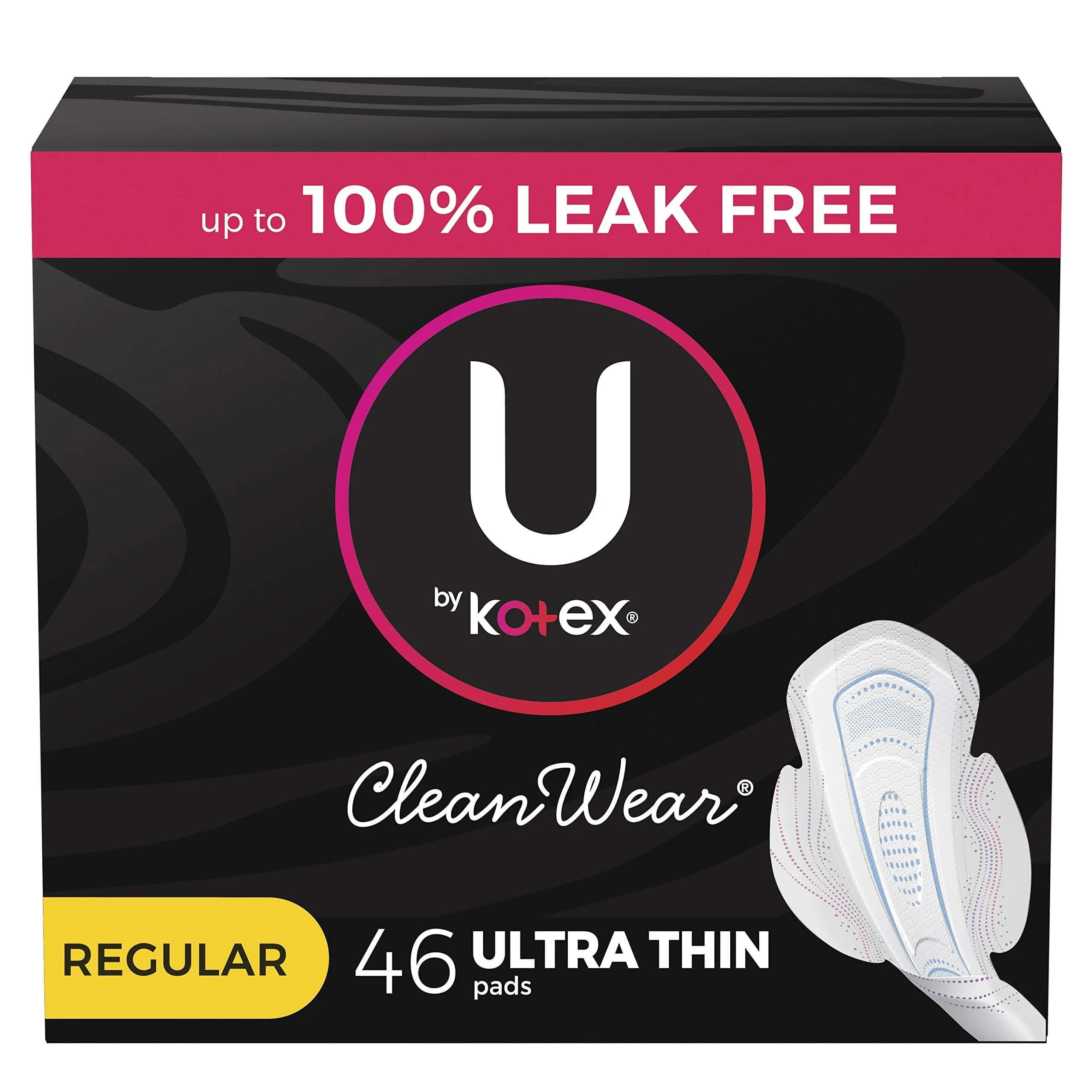 U by Kotex CleanWear Ultra Thin Feminine Pads with Wings, Regular Absorbency, 46 Count | Dermatologist Tested - main product image