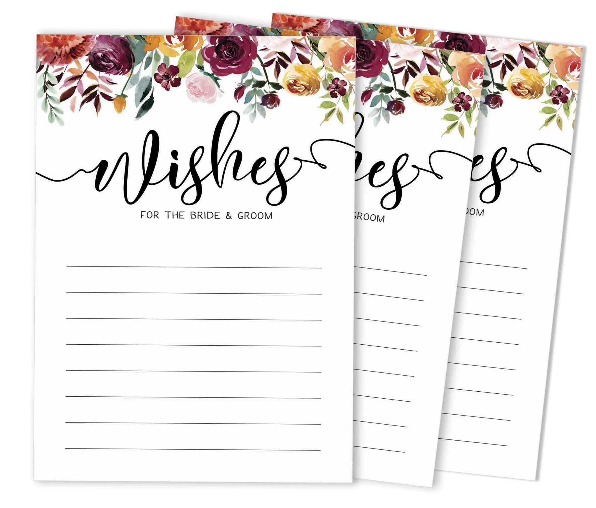 Inkdotpot Classic Floral Wedding Advice Cards for Bride & Groom, Mr and Mrs Guestbook Alternative, 50 Count, 5x7 Inches - main product image