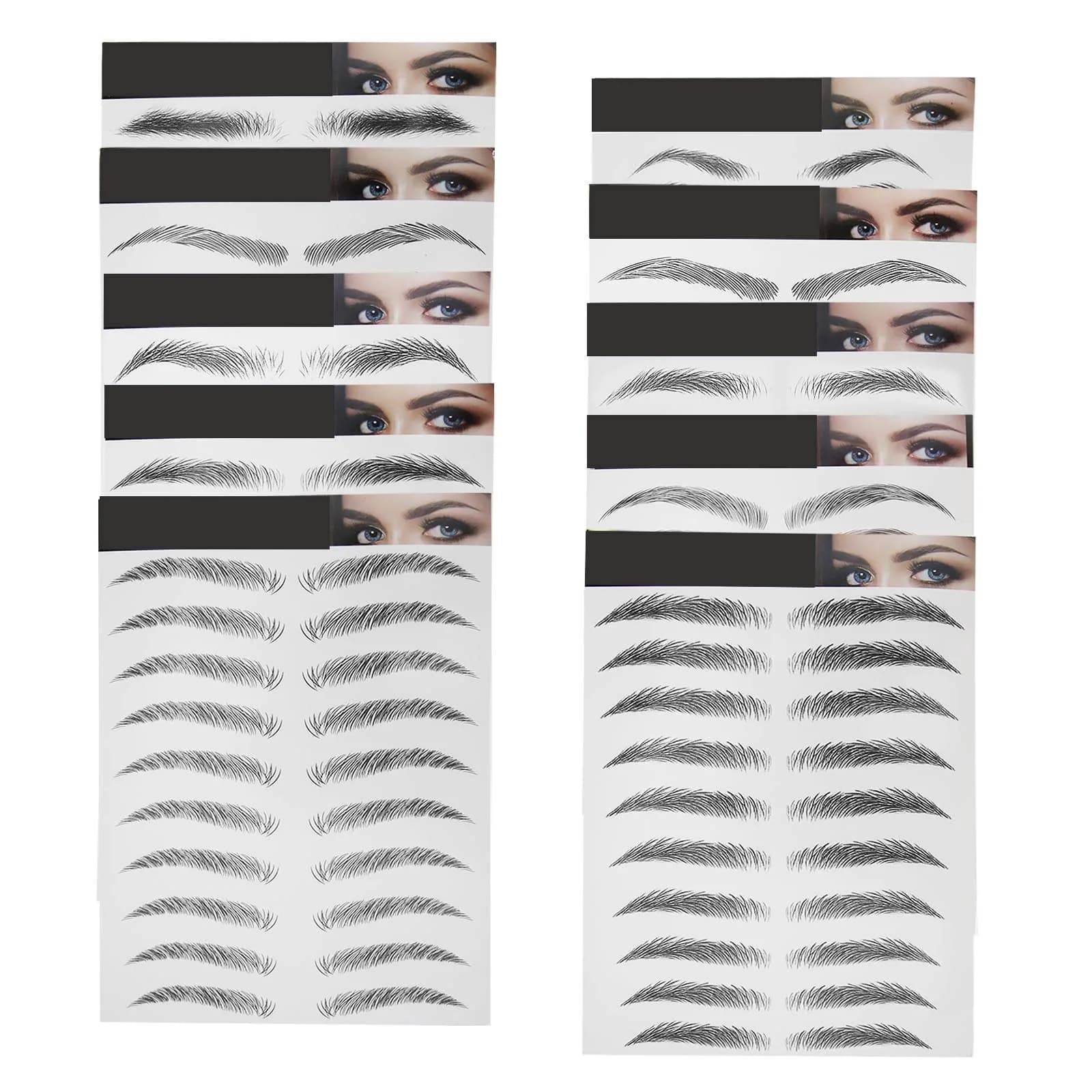 Micro Traders 6D Eyebrow Stickers 100 Pairs (10 Sheets) | Natural Hair-Like Waterproof Eyebrow Tattoos - main product image