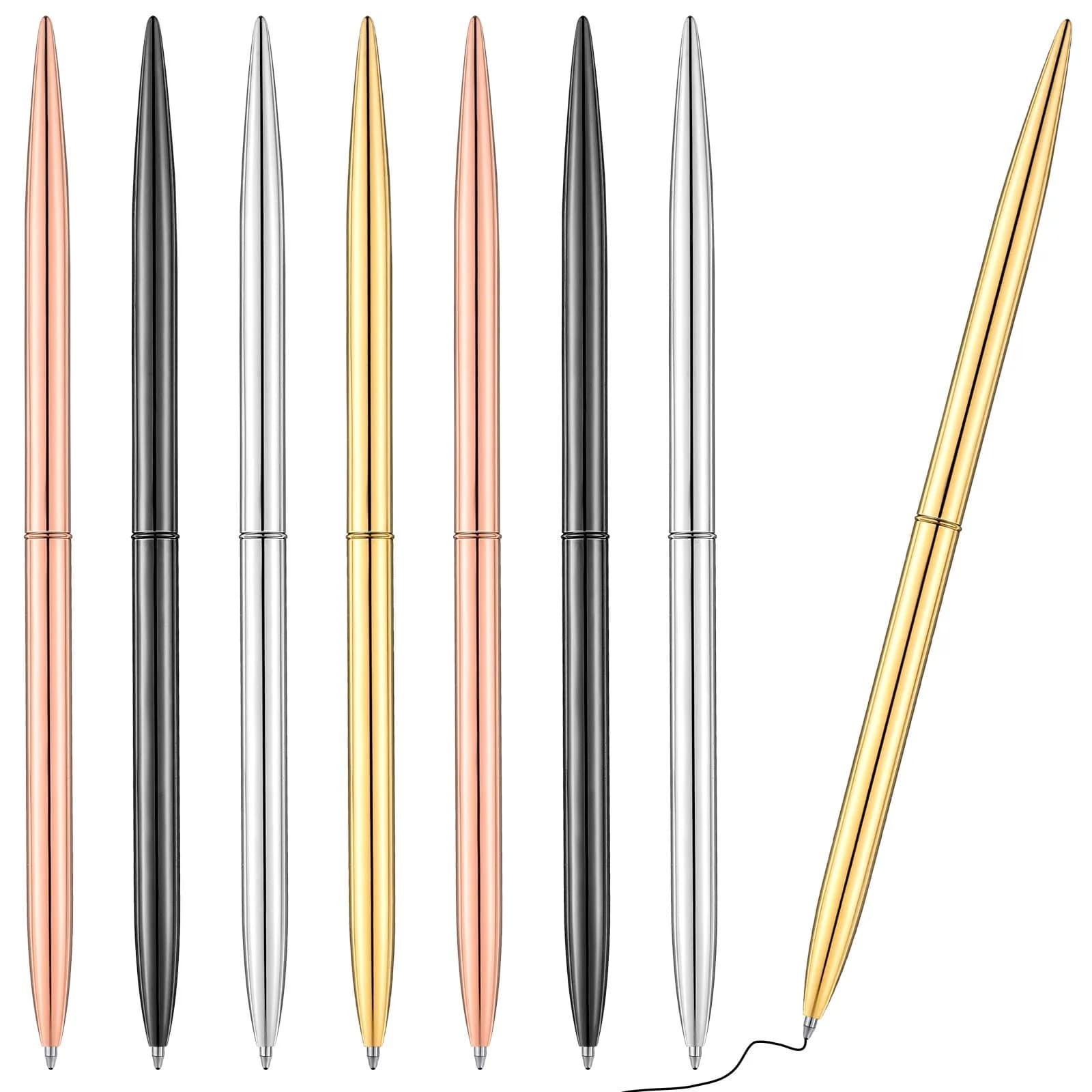 Zonon Metal Ballpoint Pen Set 8 pcs Gold, Rose Gold, Silver, Steel | Slim, Refillable, Smooth Ink