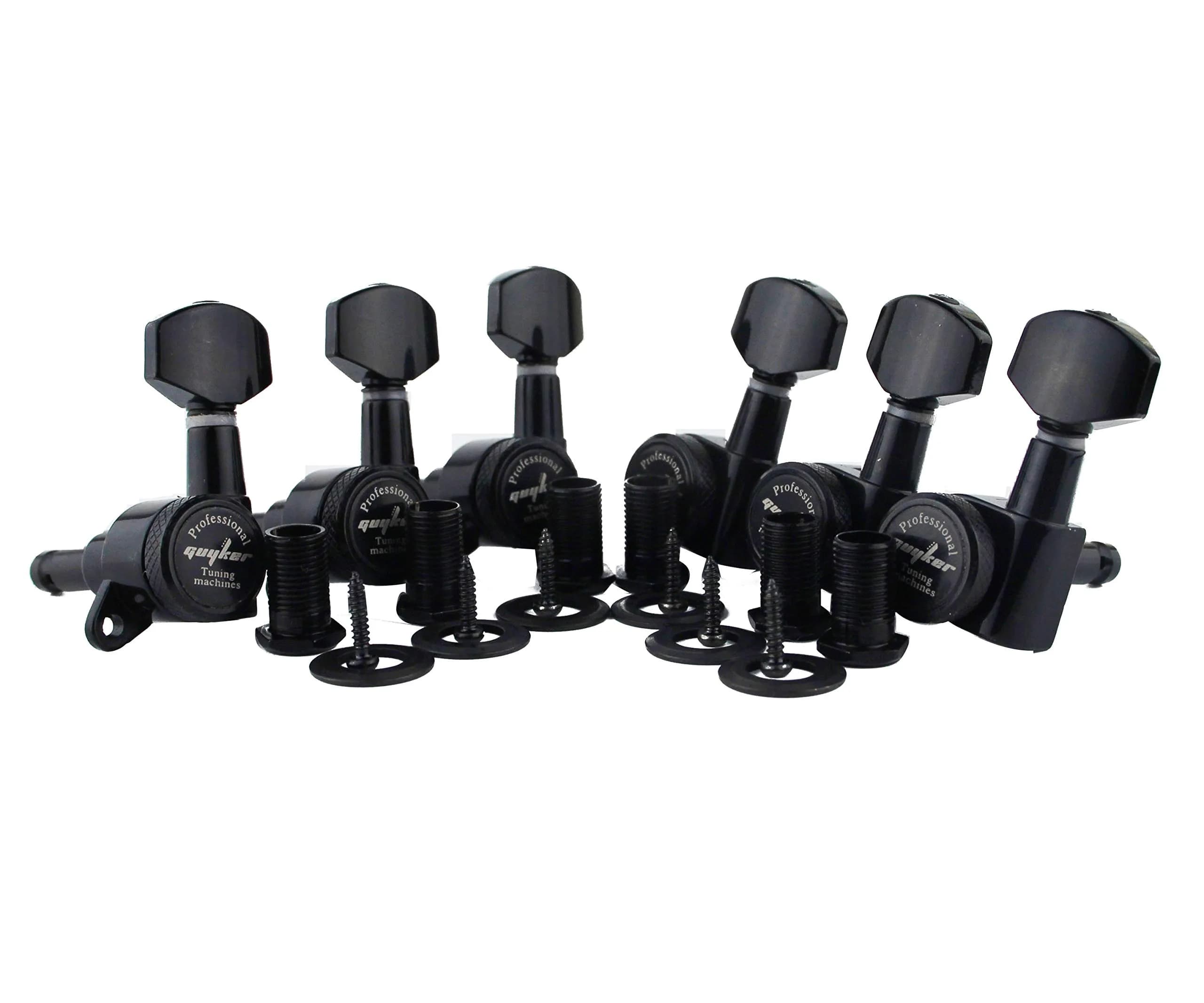 Guyker Guitar Locking Tuners (6 Left) - 1:18 Ratio Machine Heads | Black Metal Zinc Alloy - main product image