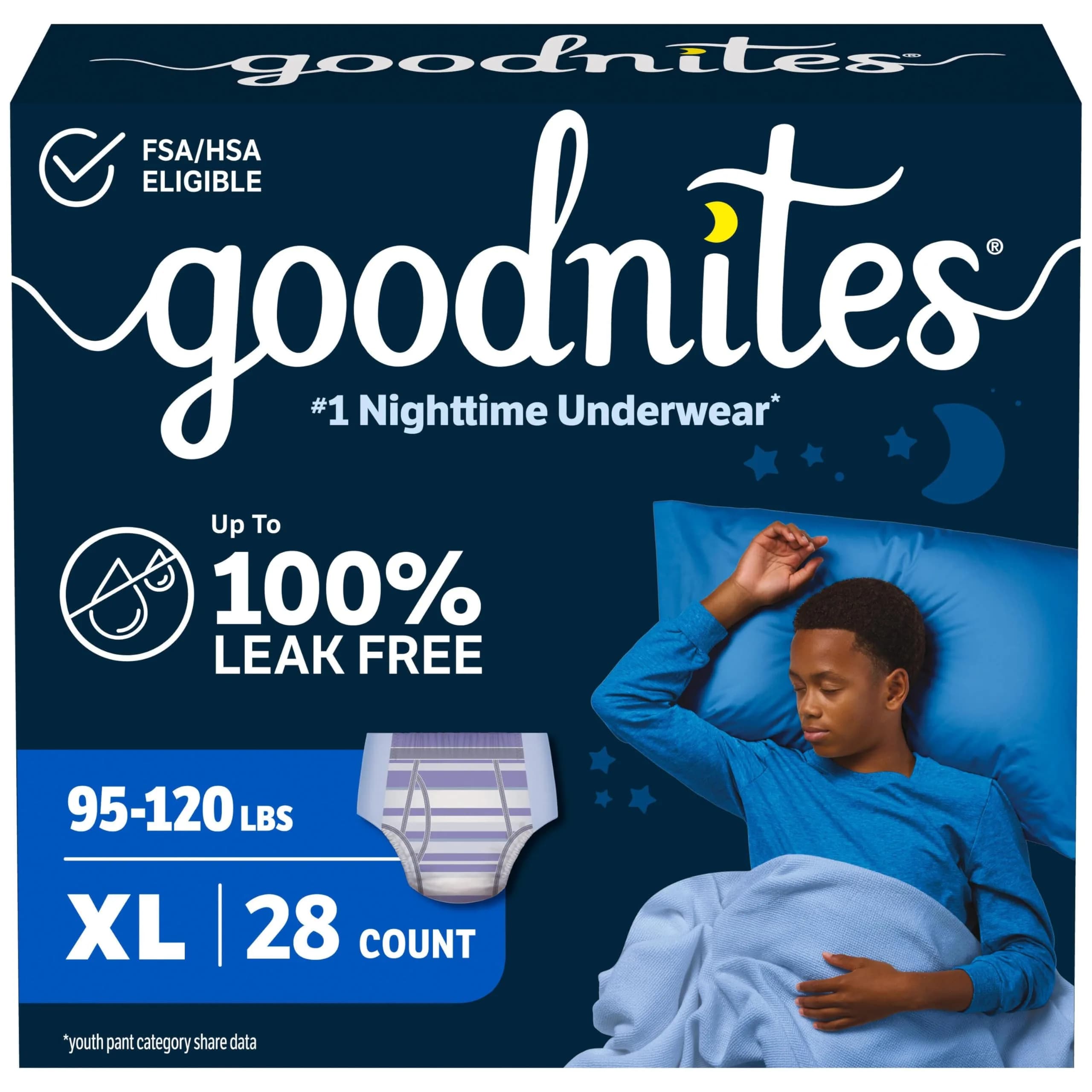 GoodNites Boys' Nighttime Bedwetting Underwear, Extra Large (95-120 lbs), 28 Count | Leak-Free Protection for Boys - main product image