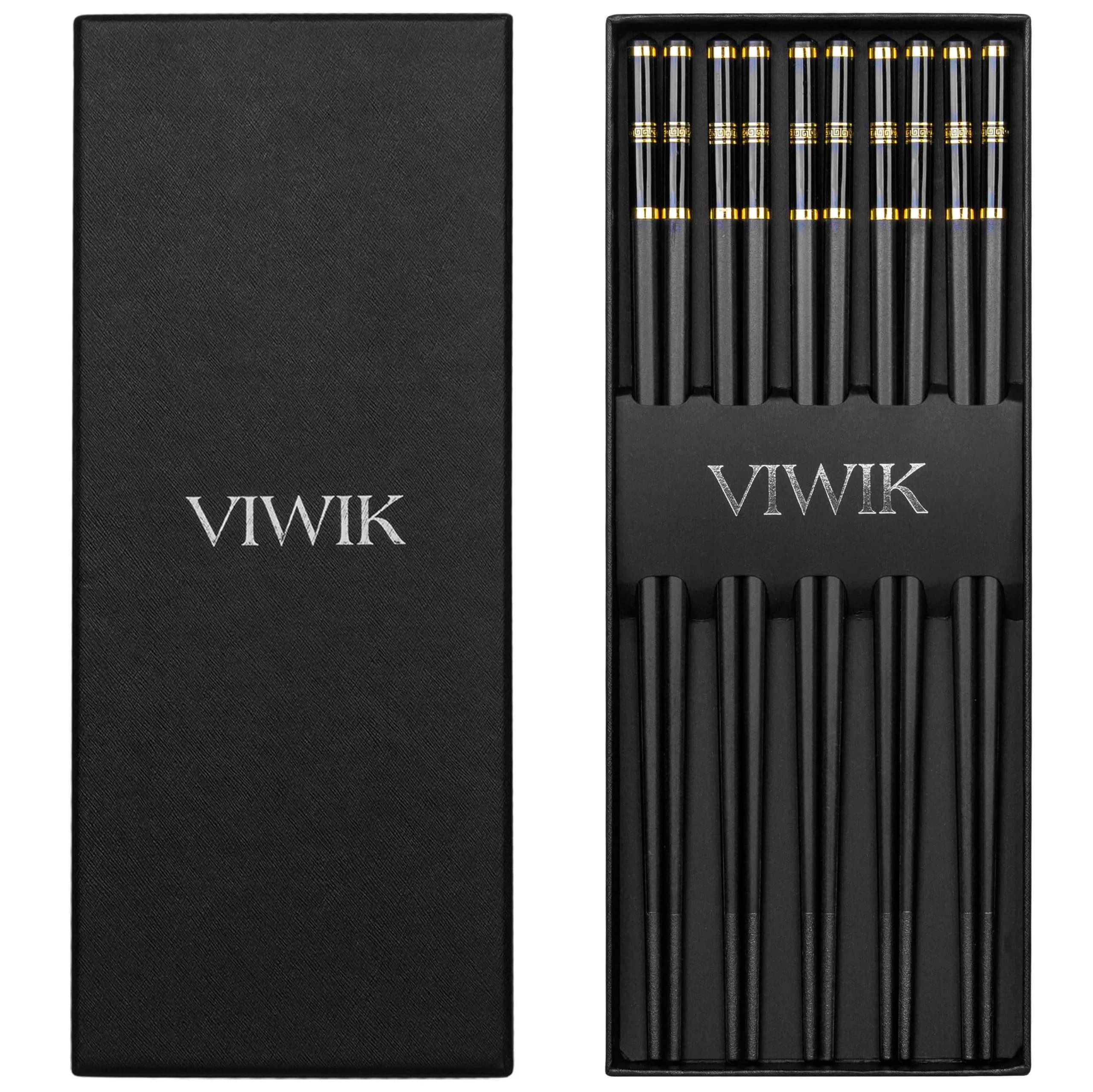 VIWIK Gold Reusable Chopsticks Set | Fiberglass, BPA-Free, Anti-Slip, Dishwasher Safe, 9.6 Inch - main product image