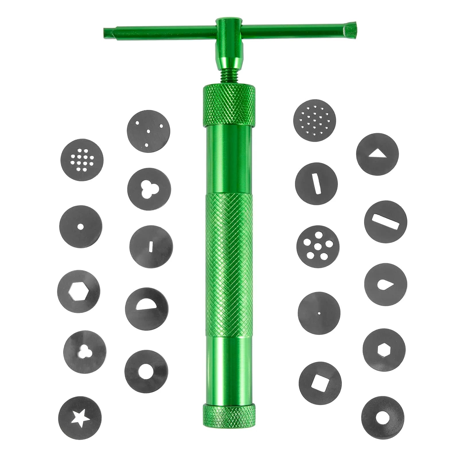 YAMHOHO Stainless Steel Clay Extruder Set 16.5cm | 20 Interchangeable Discs for Ceramics & Pastry (Green)