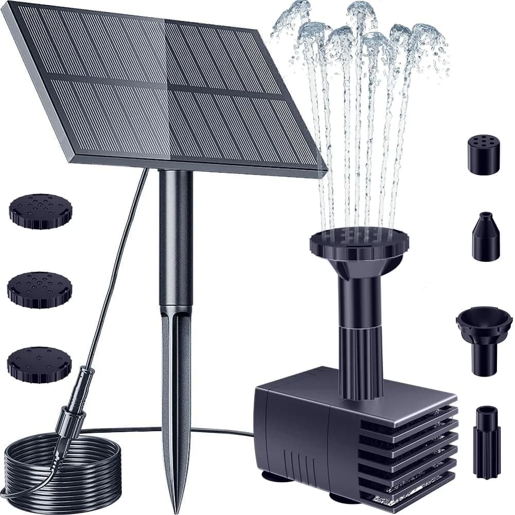Biling Upgraded Solar Fountain Pump Kit with Ground Stake & 4 Nozzles | 160 L/h, 70cm Spray Height - main product image