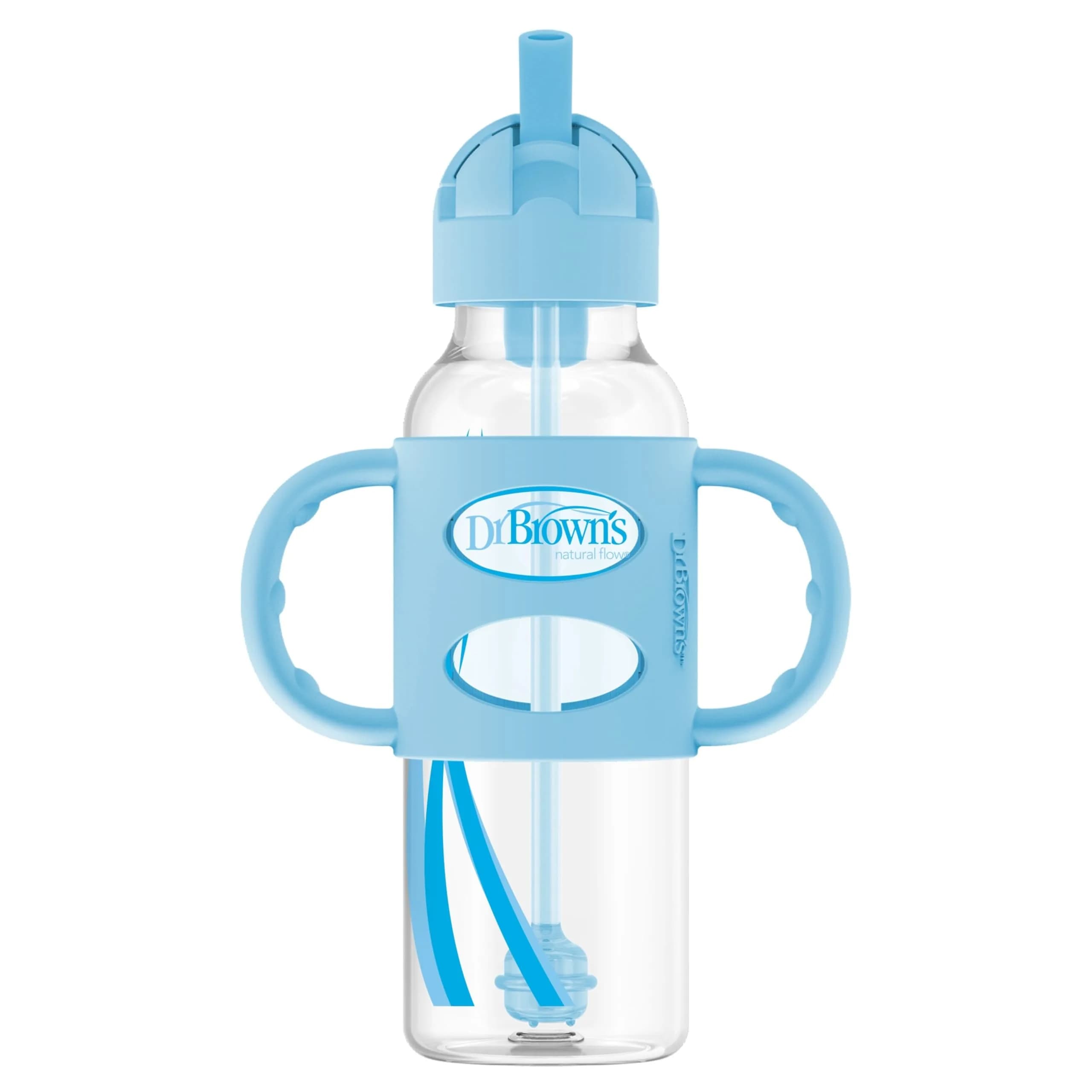 Dr. Brown's Narrow Sippy Straw Bottle with Handles, Blue, 8 oz | Transition & Motor Skill Development (110 characters)