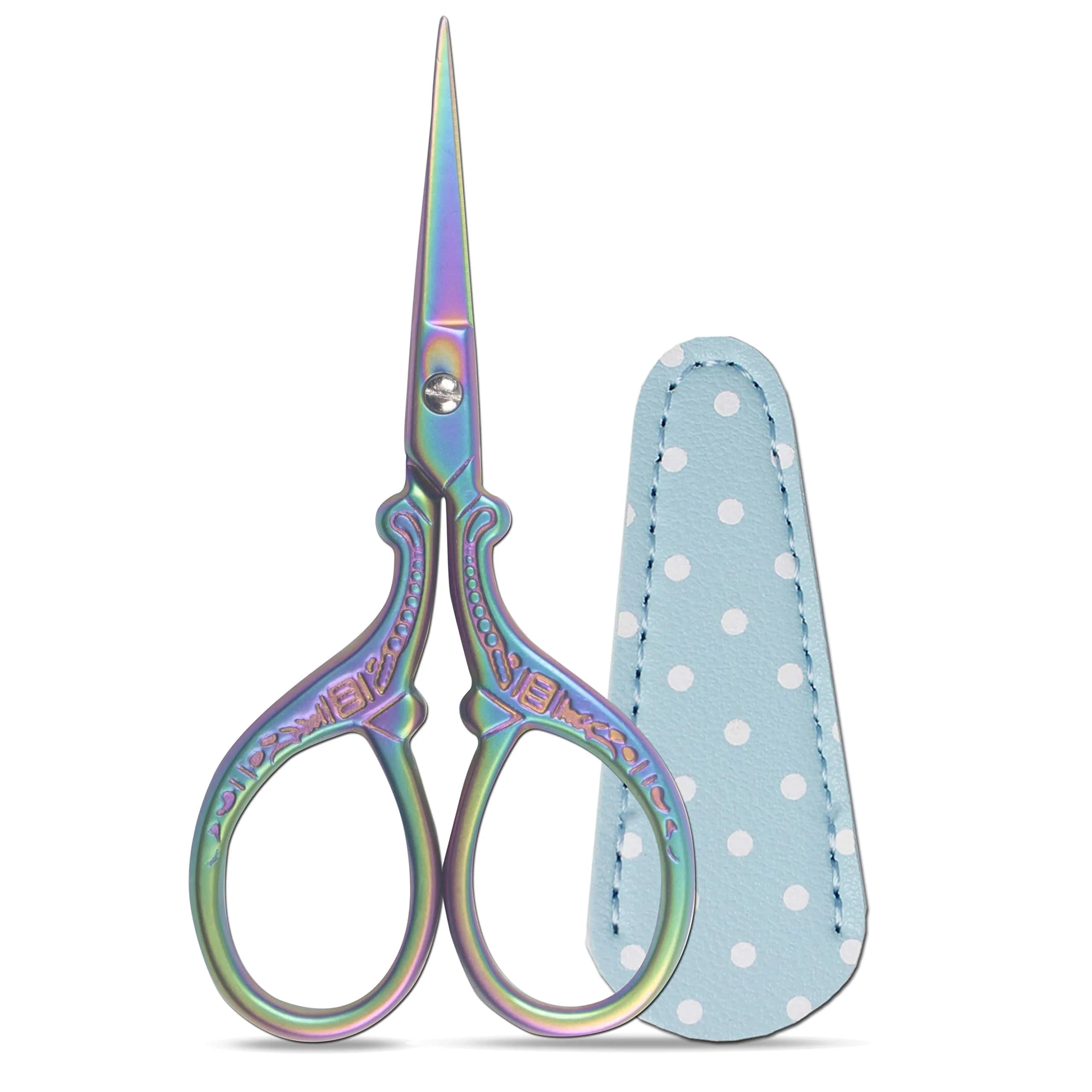 Hisuper 3.6 inch Embroidery Scissors for Sewing, Crafting, Leather Sheath | Ambidextrous Stainless Steel - main product image