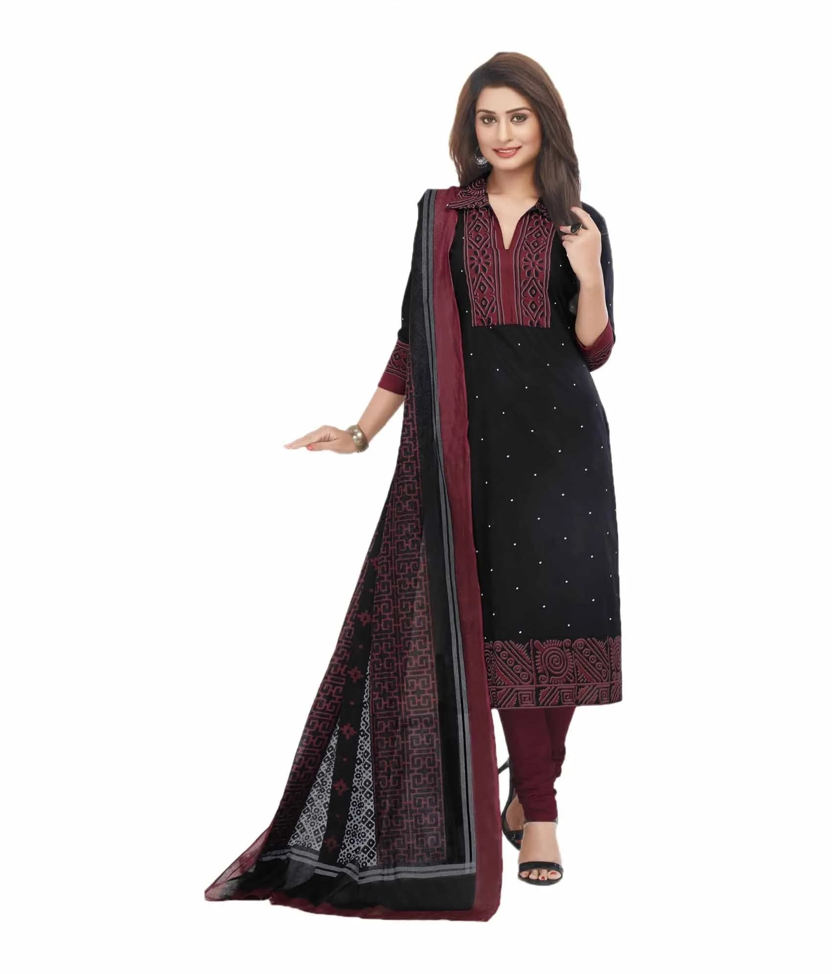 Miraan Women's Cotton Printed Salwar Suit Medium Black | Casual & Festive Wear - main product image
