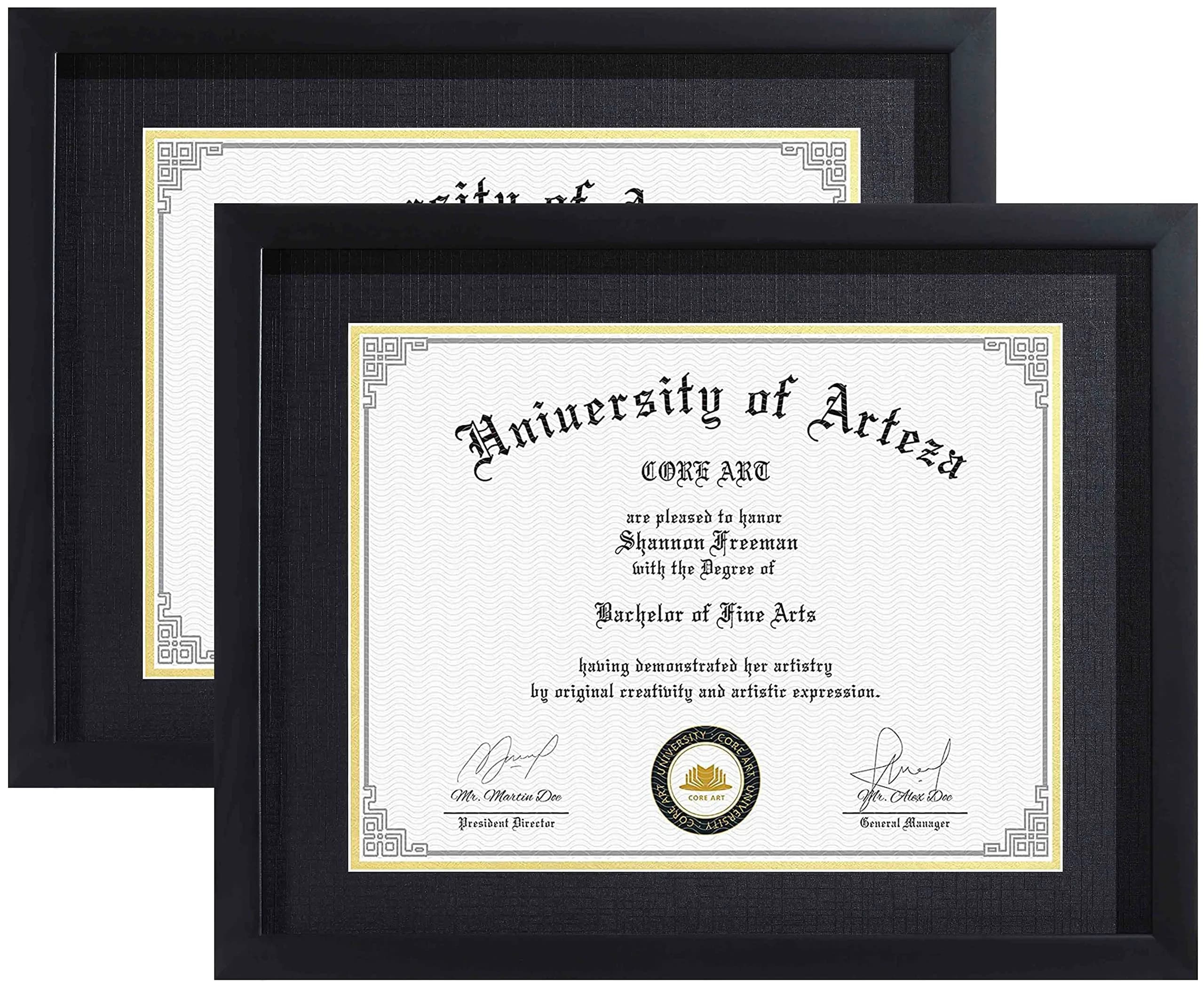 CORE ART Black 11x14 Inch (28x35.5 cm) Diploma Frame 2-Pack | Mat for 8.5x11 Inch (21.5x28 cm) Certificates - main product image