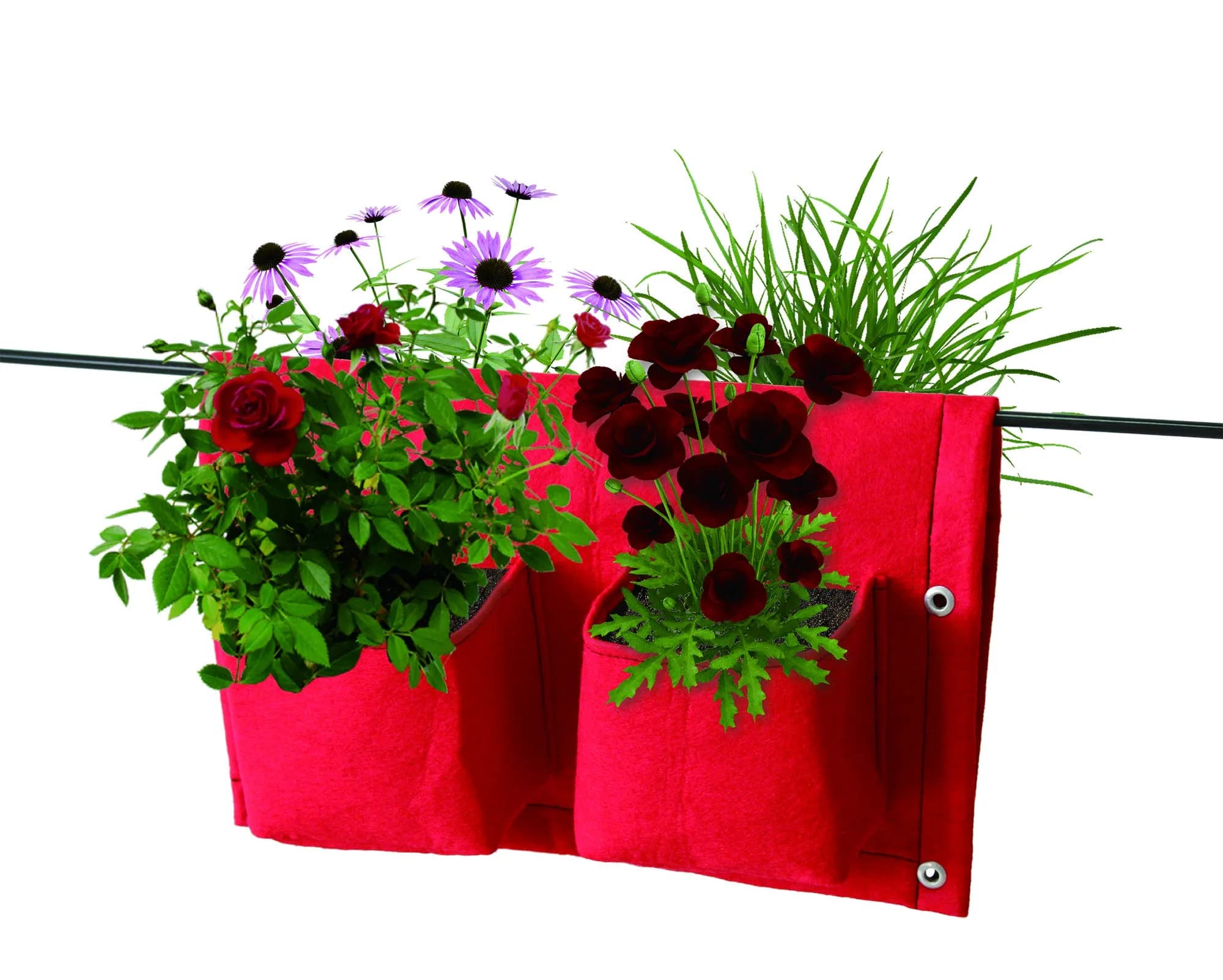 VegTrug Balcony Felt 4 Pocket Red x3 Rail Planter | Railing Herb & Flower Garden - main product image