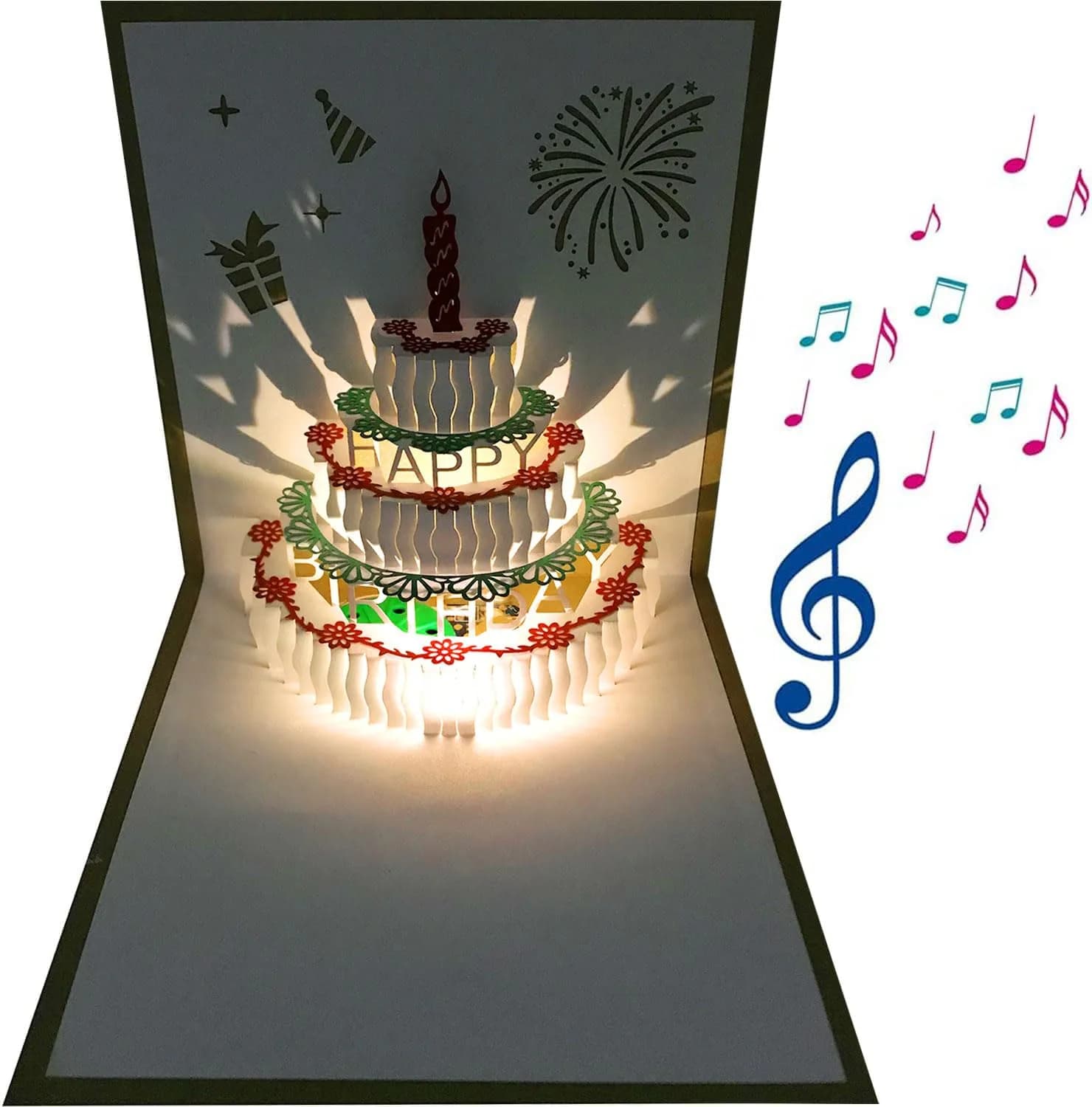 Akeydeco 3D Pop Up Birthday Card with Warming LED Light & Music | Handmade Musical Cake Design - main product image